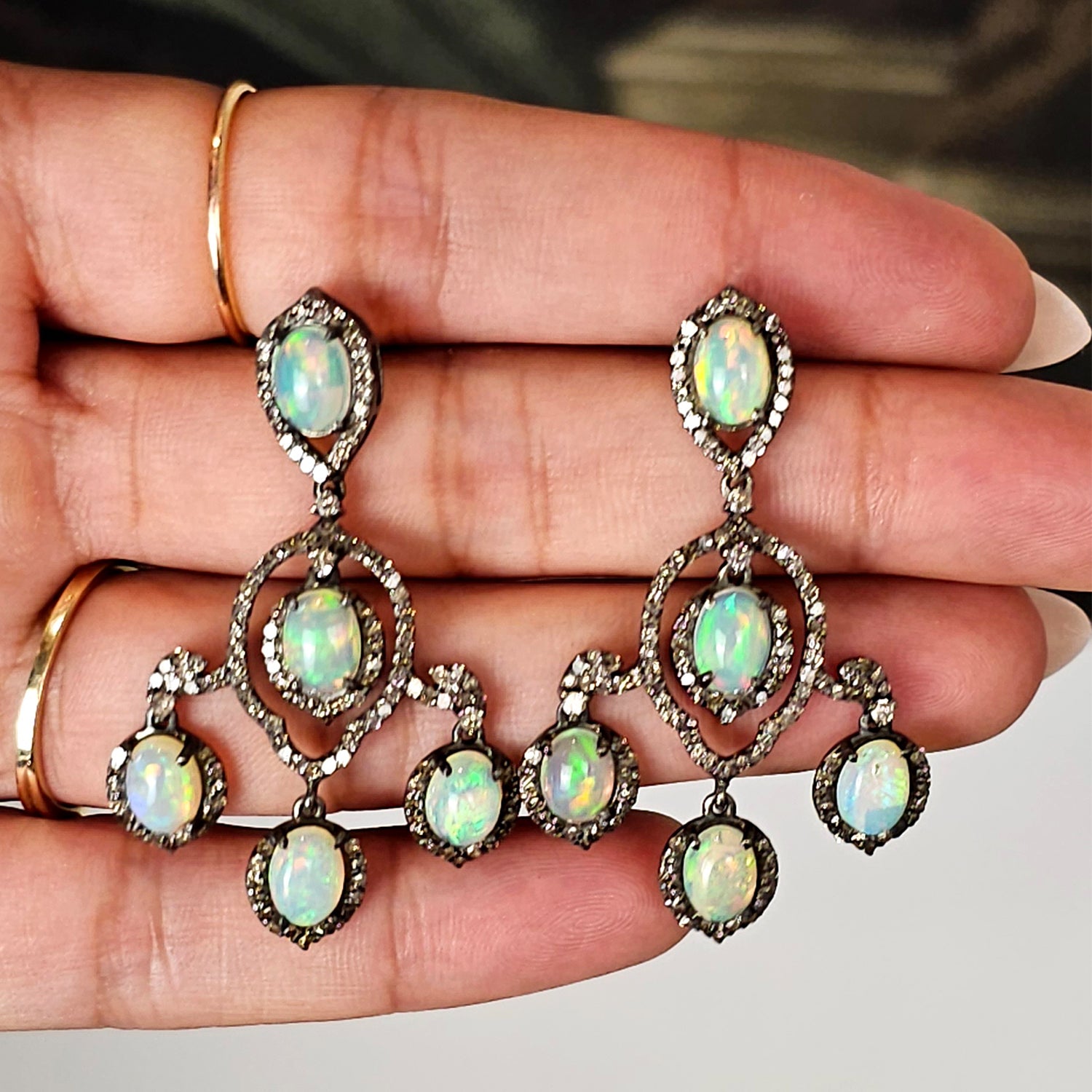 Vintage Natural Opal & Diamond  Earrings
