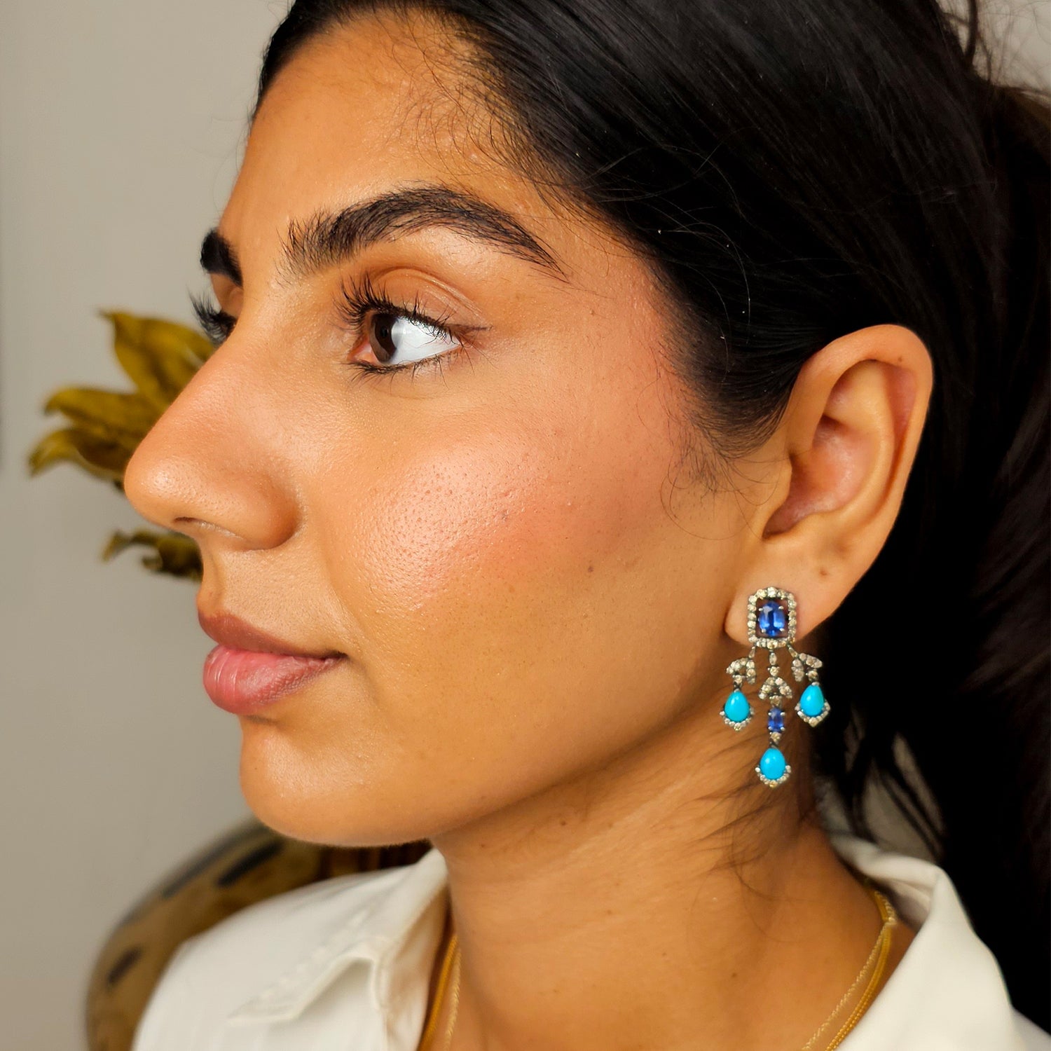 Natural Kyanite and Diamond  Earrings