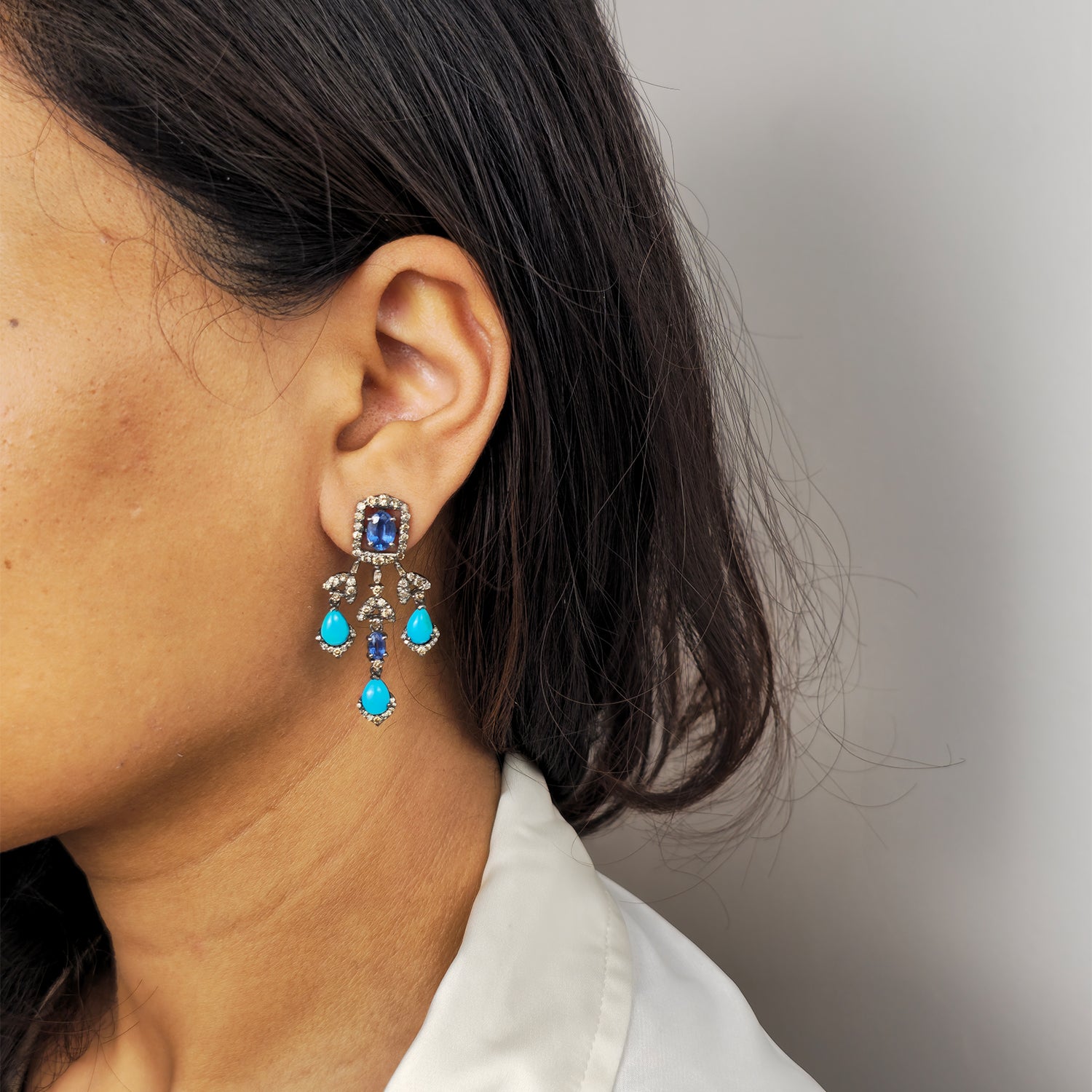Natural Kyanite and Diamond  Earrings