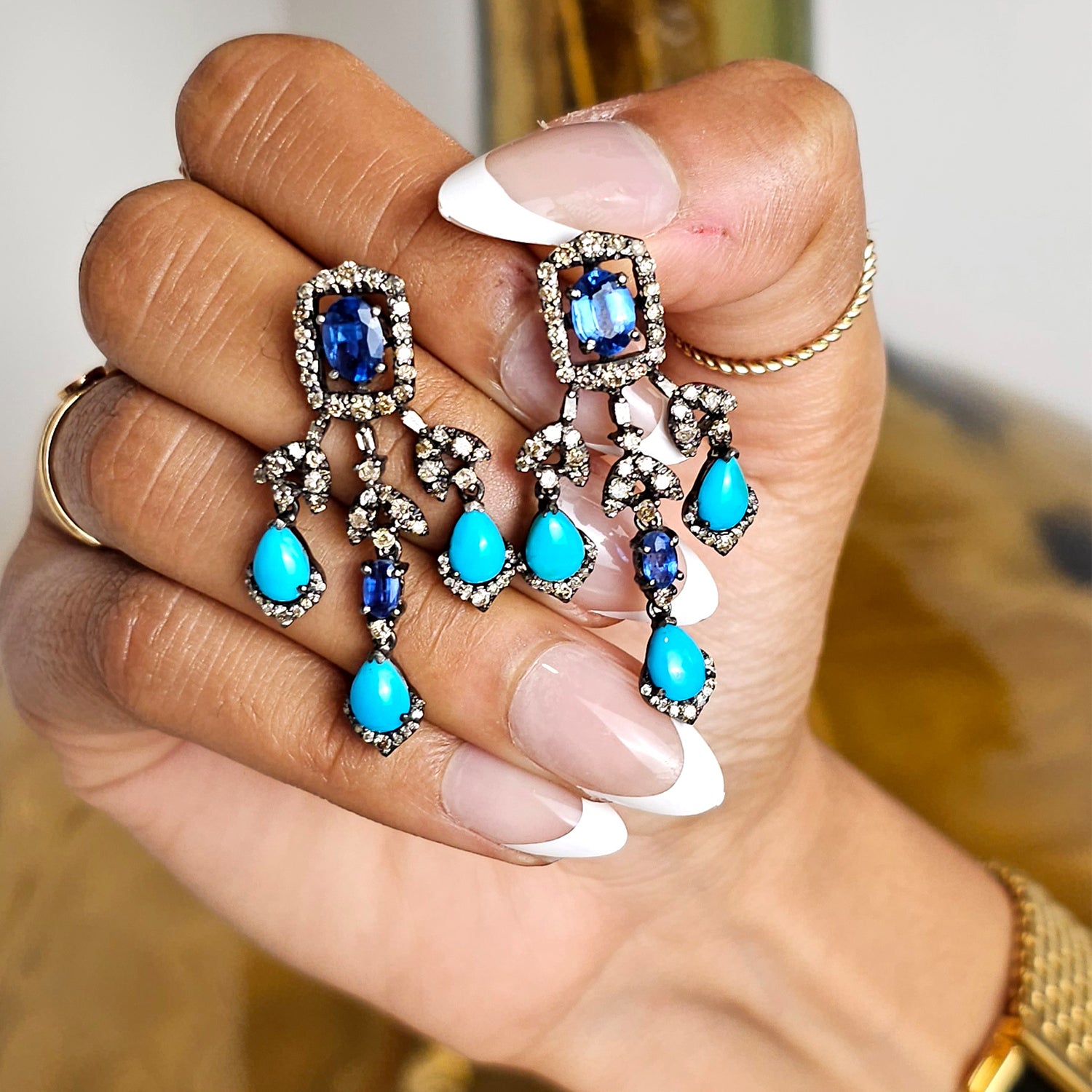 Natural Kyanite and Diamond  Earrings