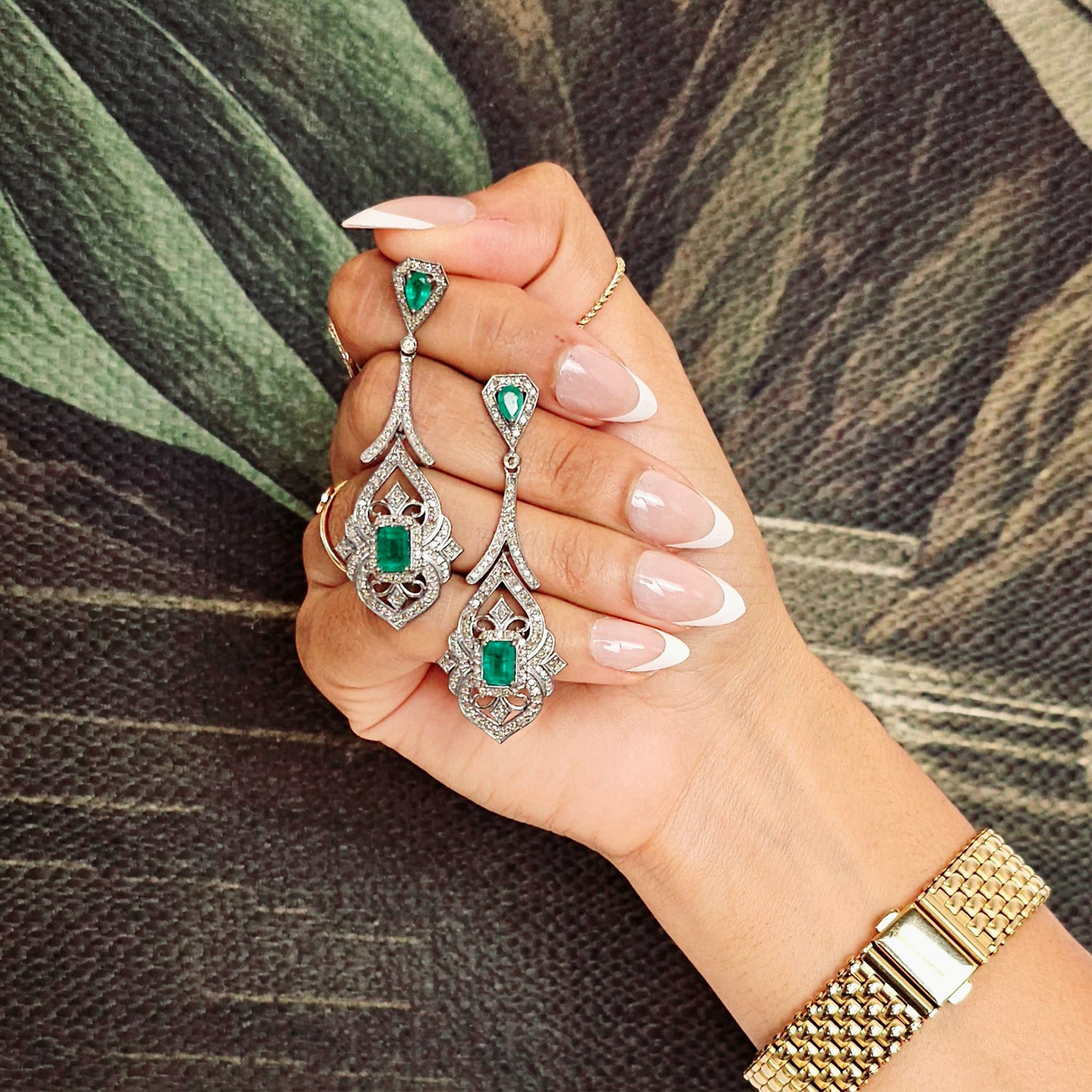 Natural Emerald & Diamond long Earrings