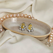 Pear Shape Yellow and White Swarovski  Clustered Studs