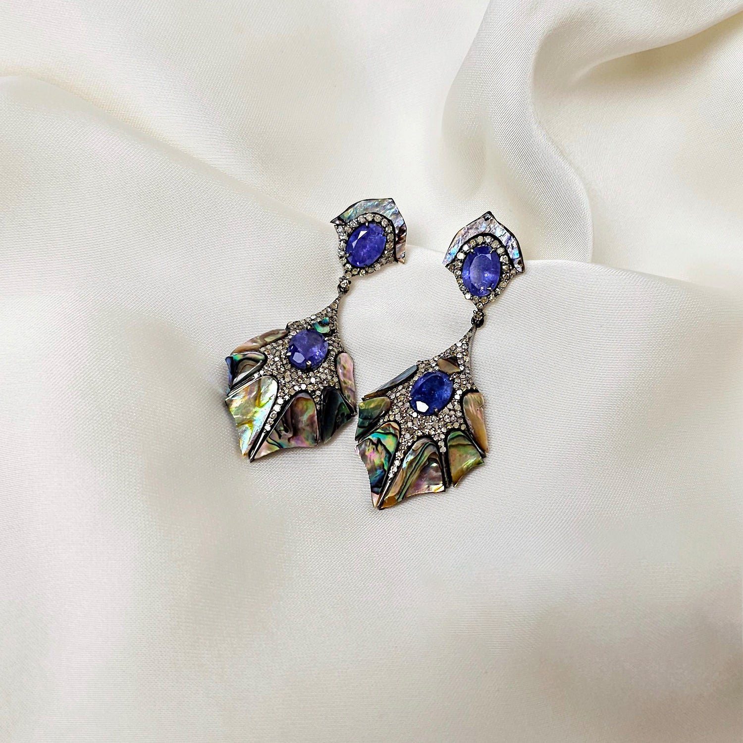 Natural Tanzanite & Diamond shell Earrings