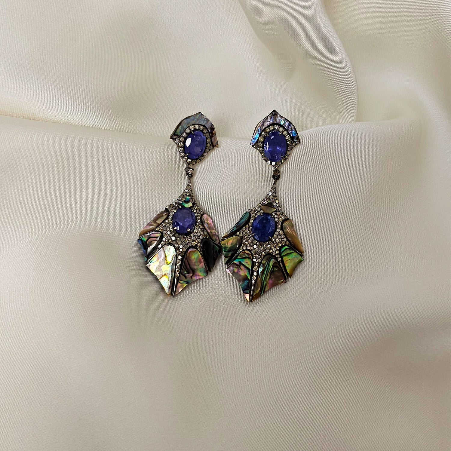 Natural Tanzanite & Diamond shell Earrings
