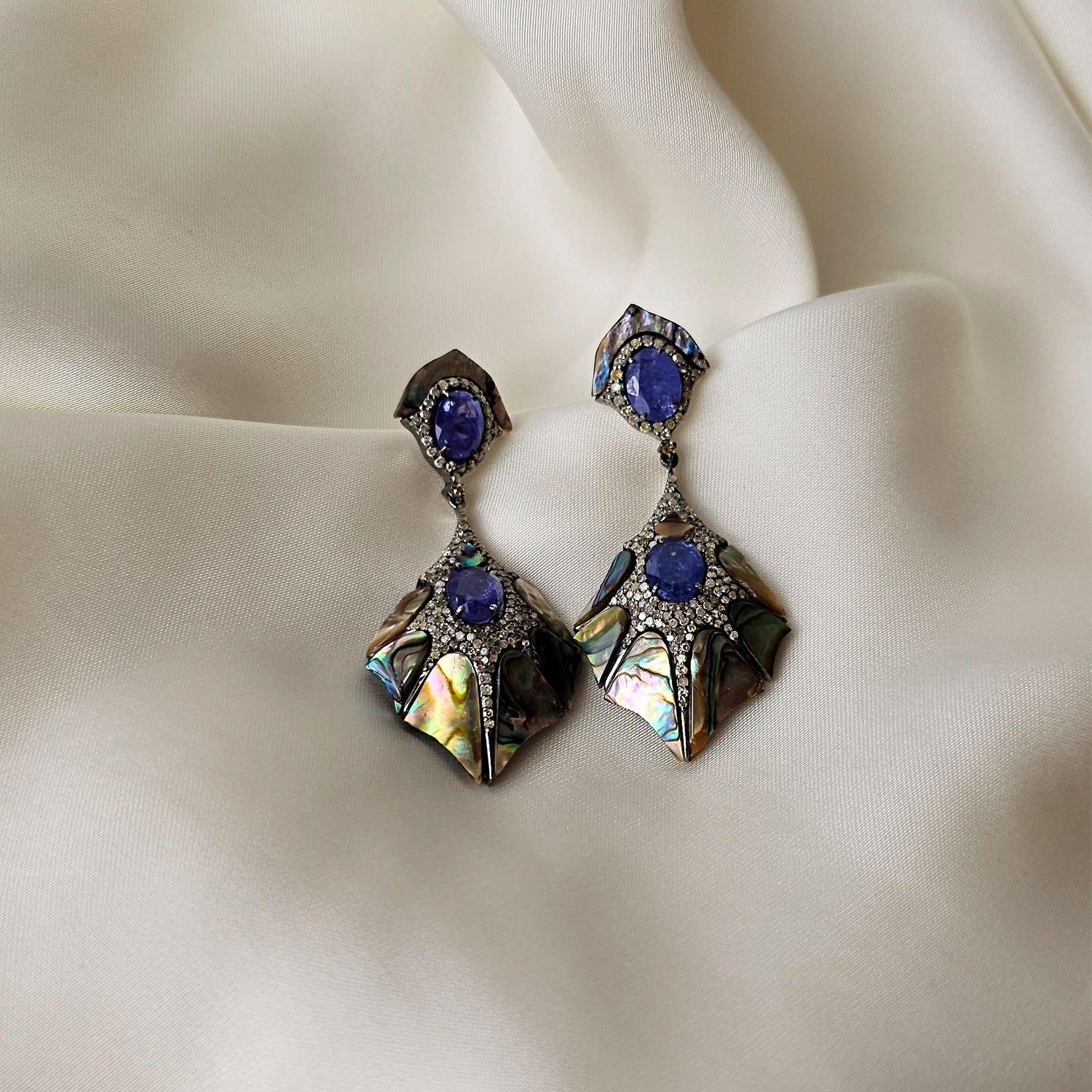 Natural Tanzanite & Diamond shell Earrings