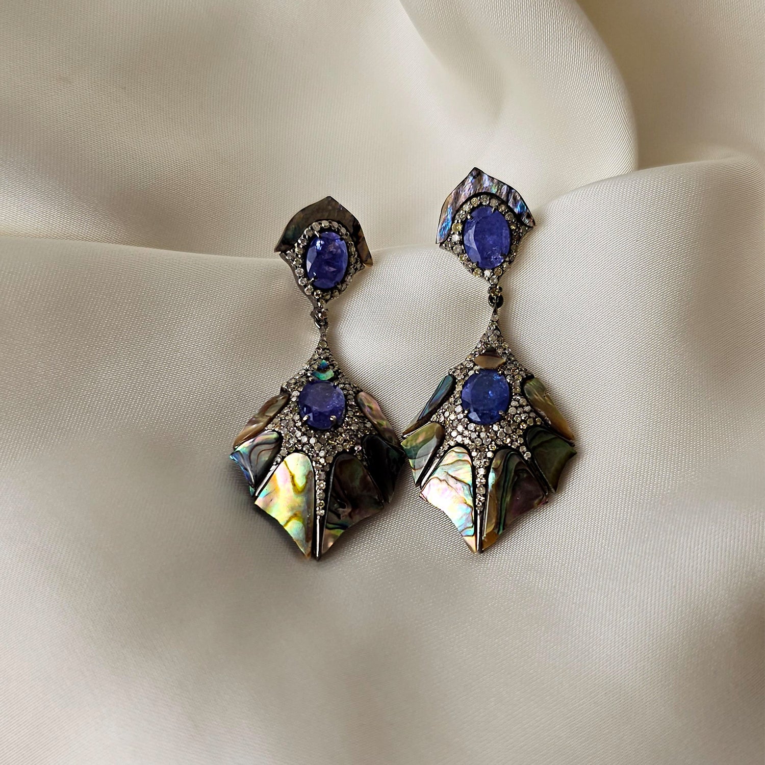 Natural Tanzanite & Diamond shell Earrings