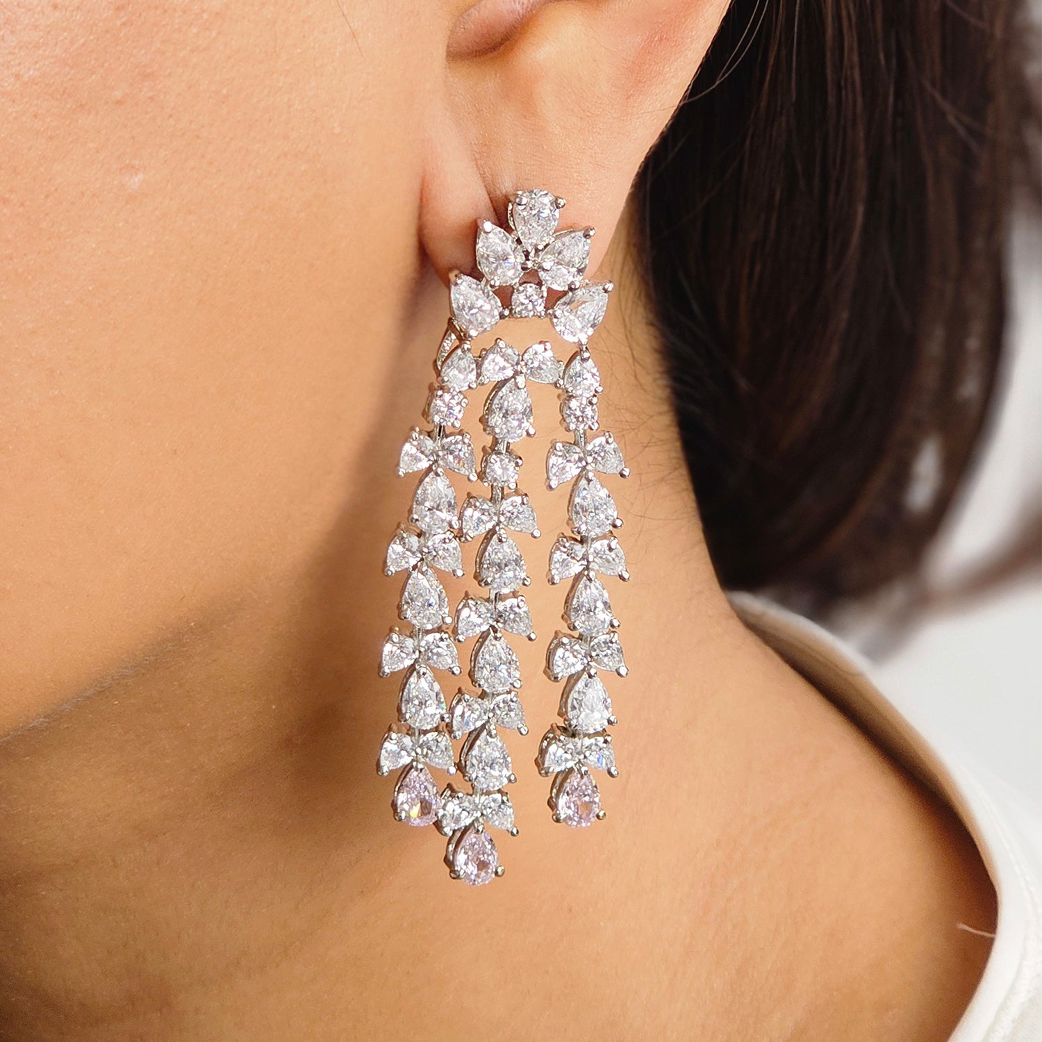 White and Pink Swarovski Chandelier  Earrings