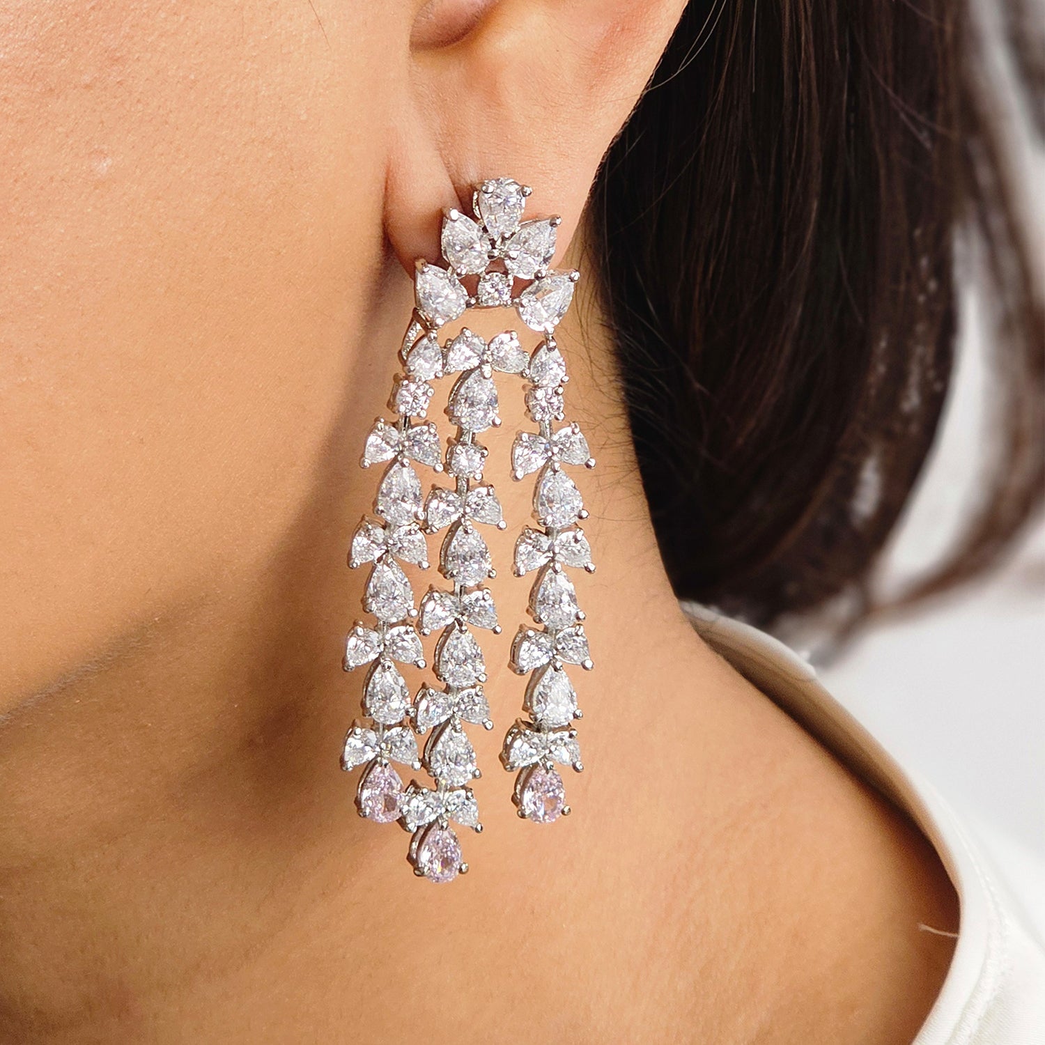 White and Pink Swarovski Chandelier  Earrings