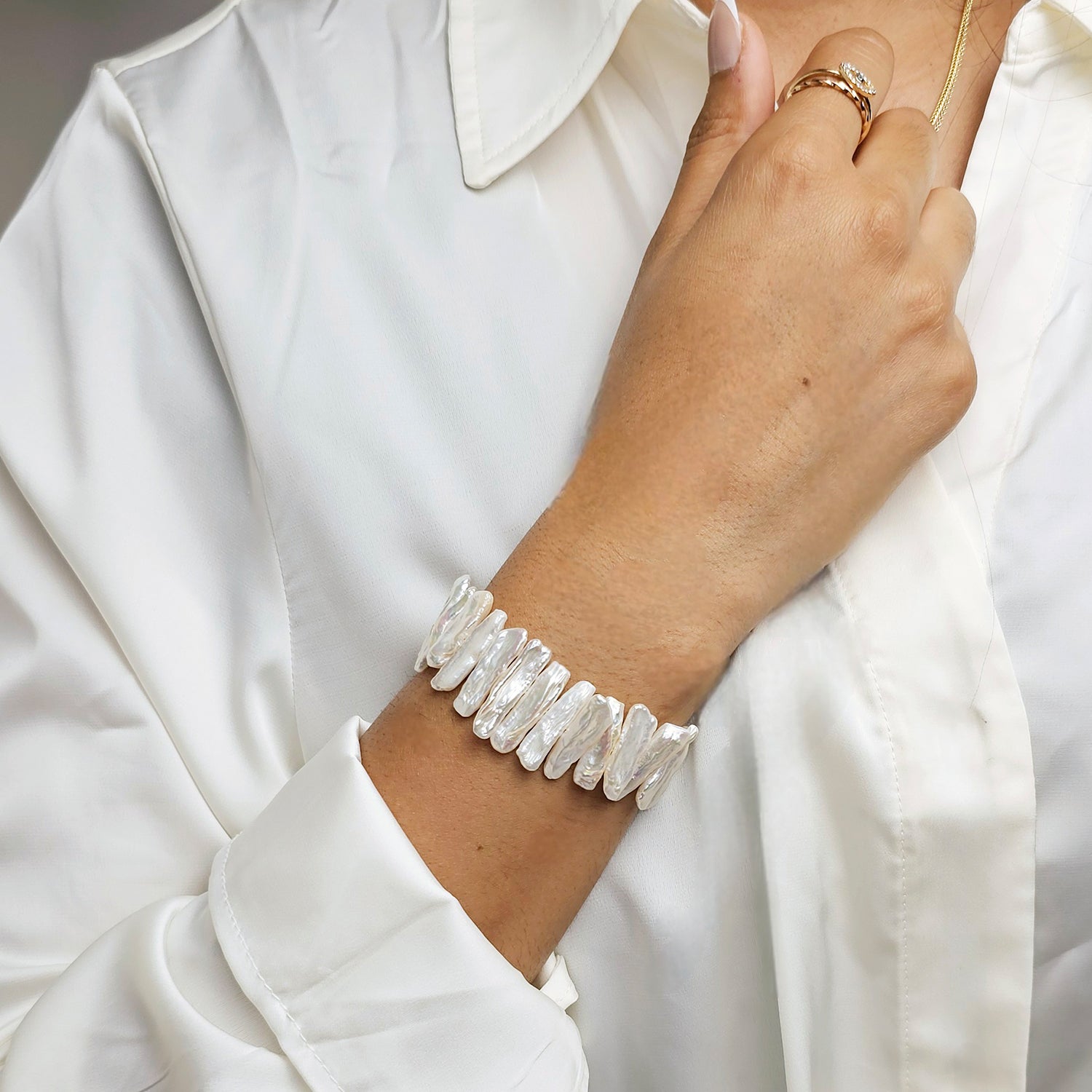 Long Flat Baroque Pearl Bracelet