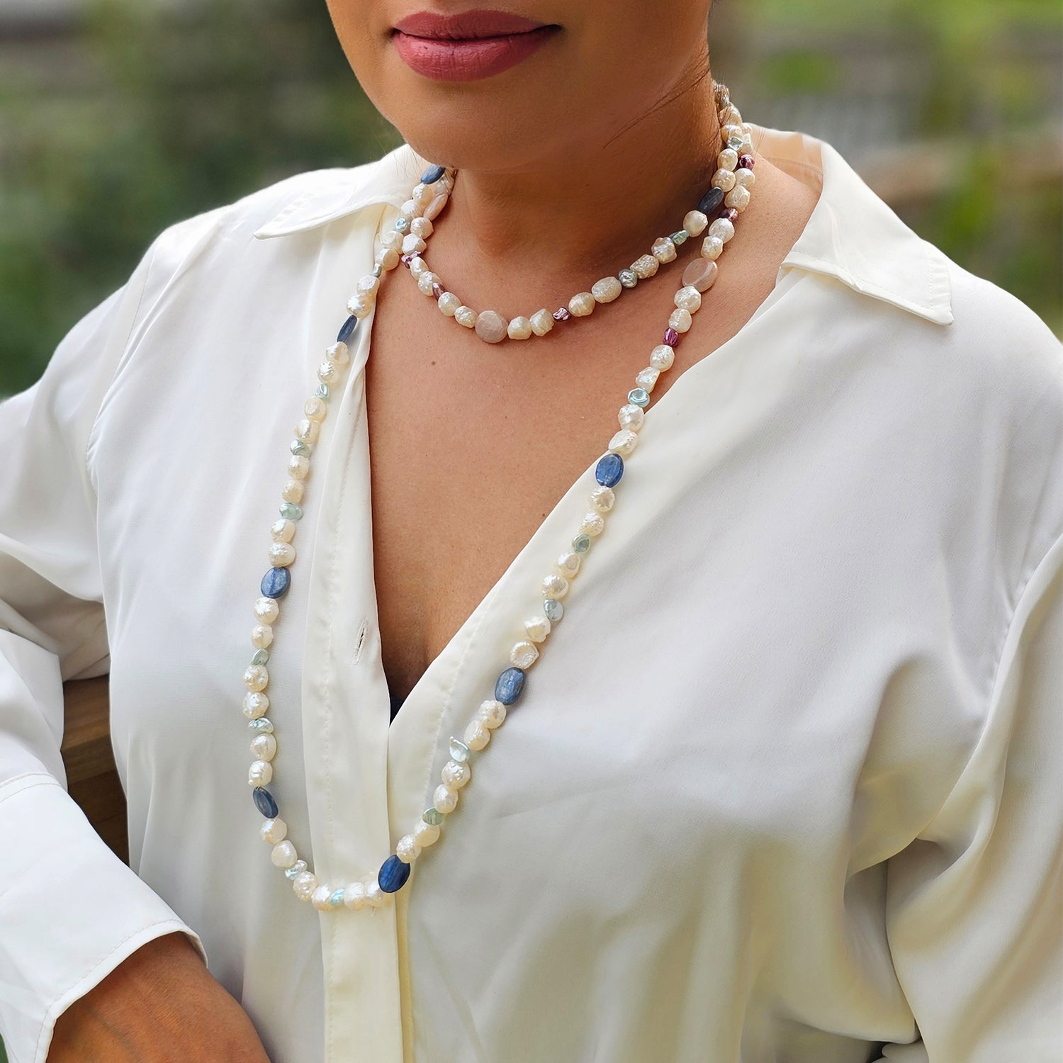 Mother of Pearl and Beads Long  Necklace