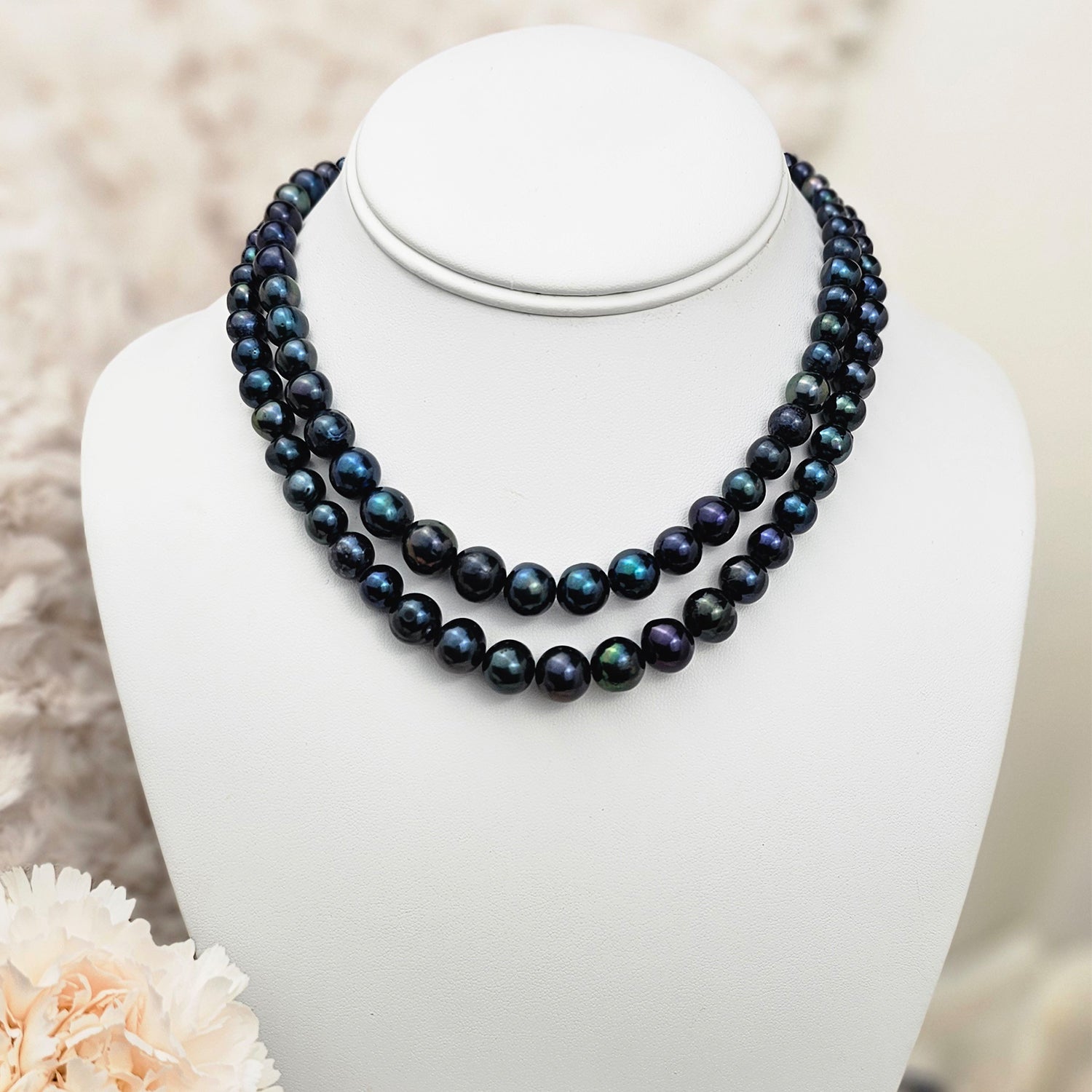 Metallic Blueish Purple Pearl Necklace  (With Earrings)