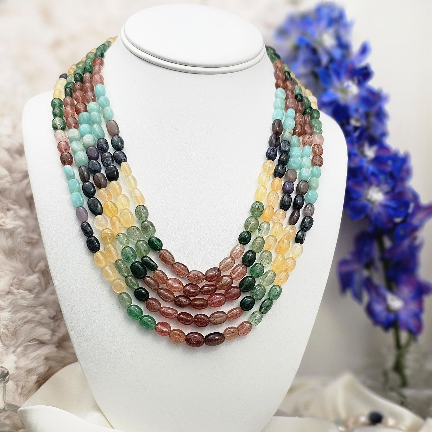 Multicolor-Russian Oval Bead Necklace