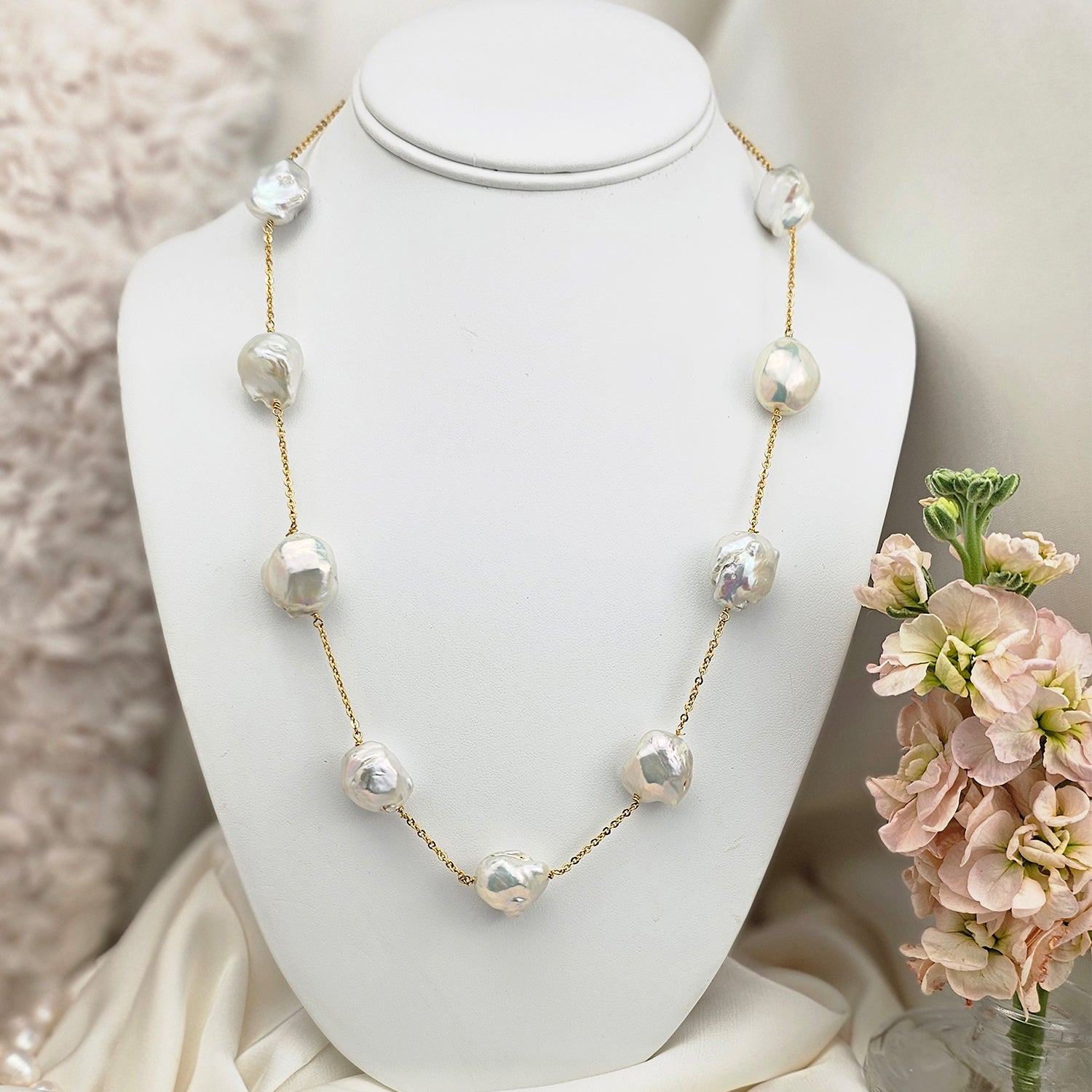 Unique Baroque Pearl Chain (With  Earrings)