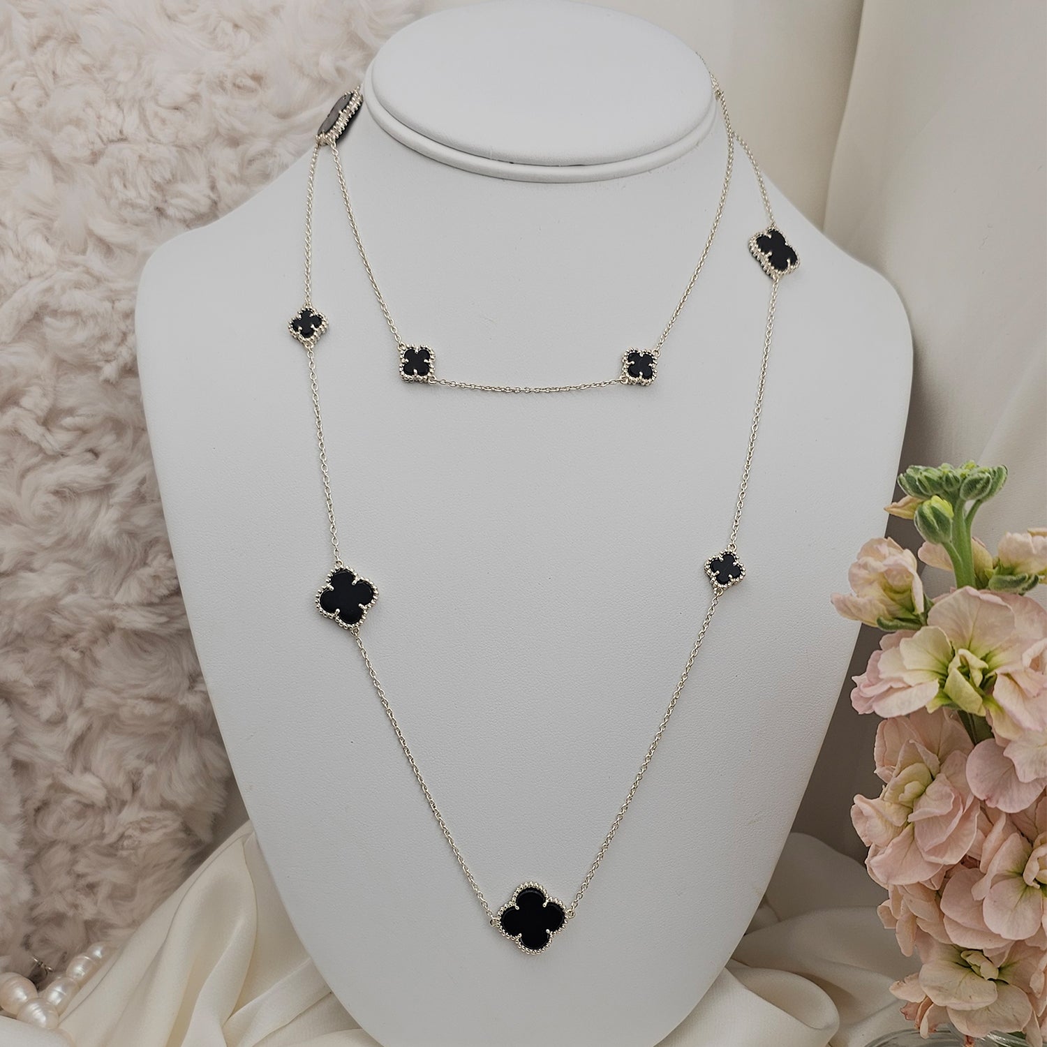 Small Clover Leaf Black Onyx  Necklace