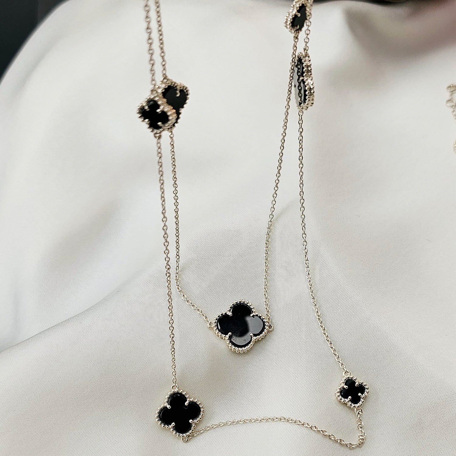 Small Clover Leaf Black Onyx  Necklace
