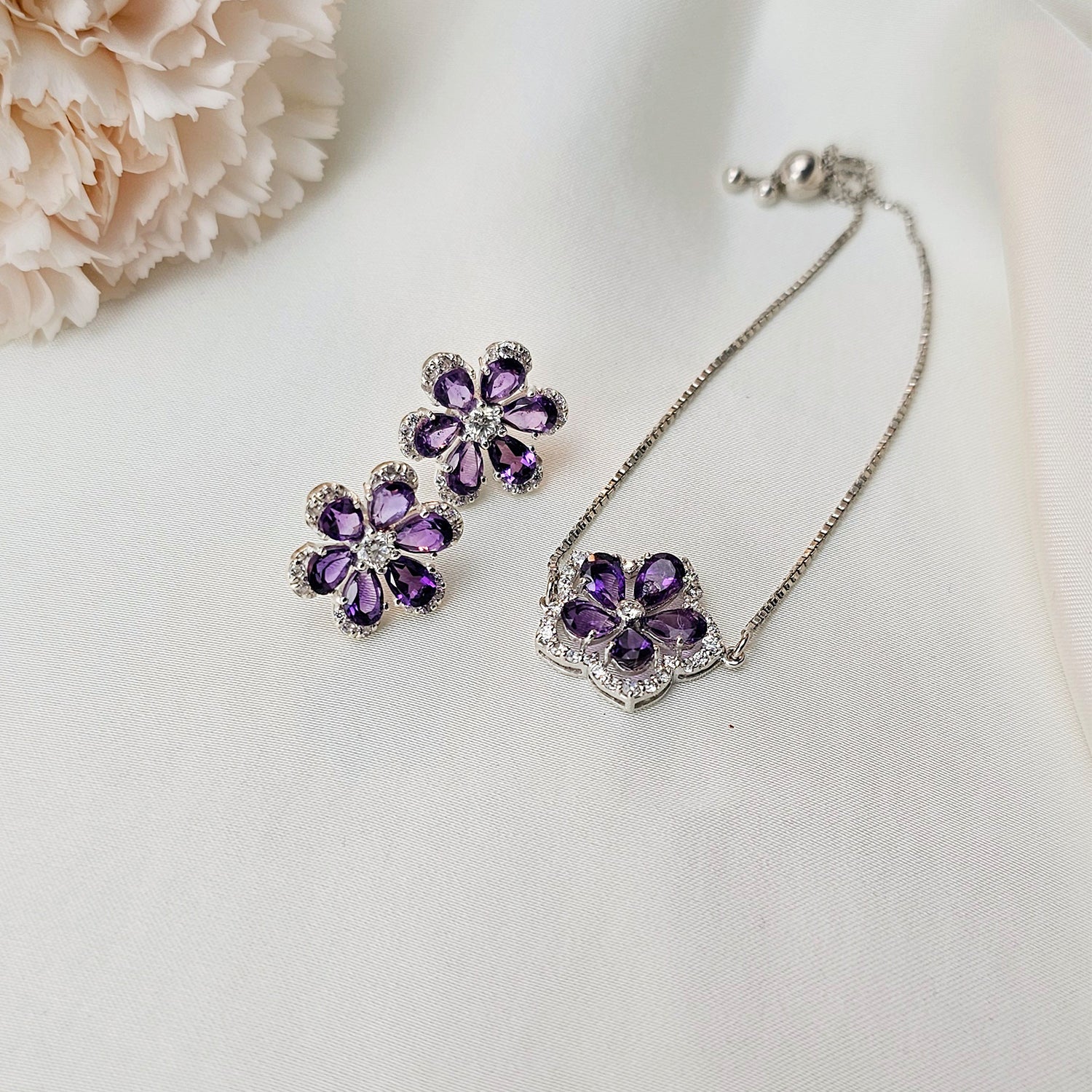 Flower Shaped Natural Amethyst  Earrings