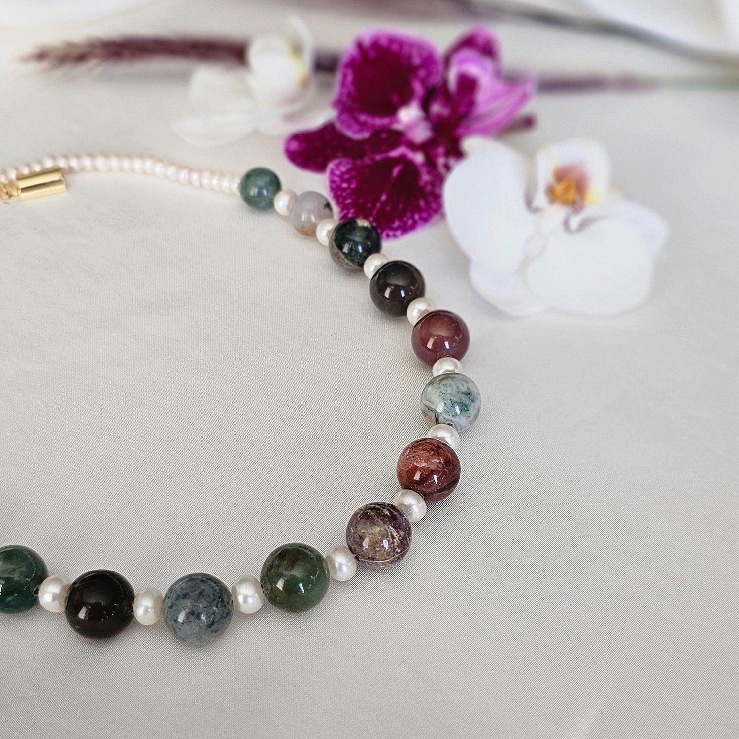 Fancy African Stone and Pearl Necklace