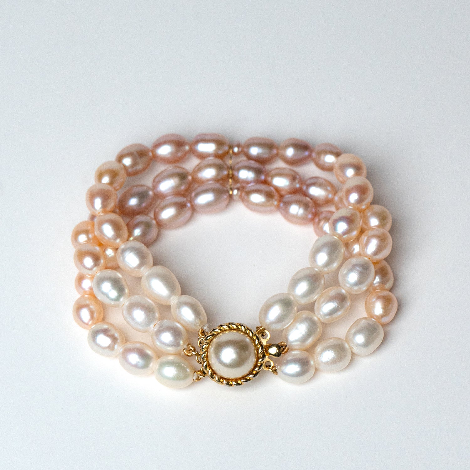 Multicolored Three Tone Pearl Bracelet  Three Strings