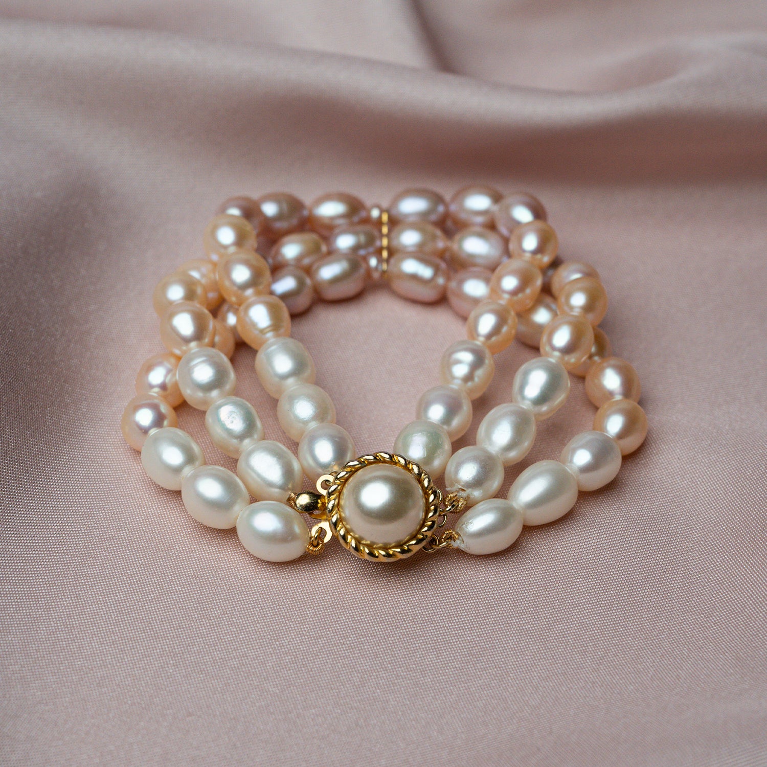 Multicolored Three Tone Pearl Bracelet  Three Strings
