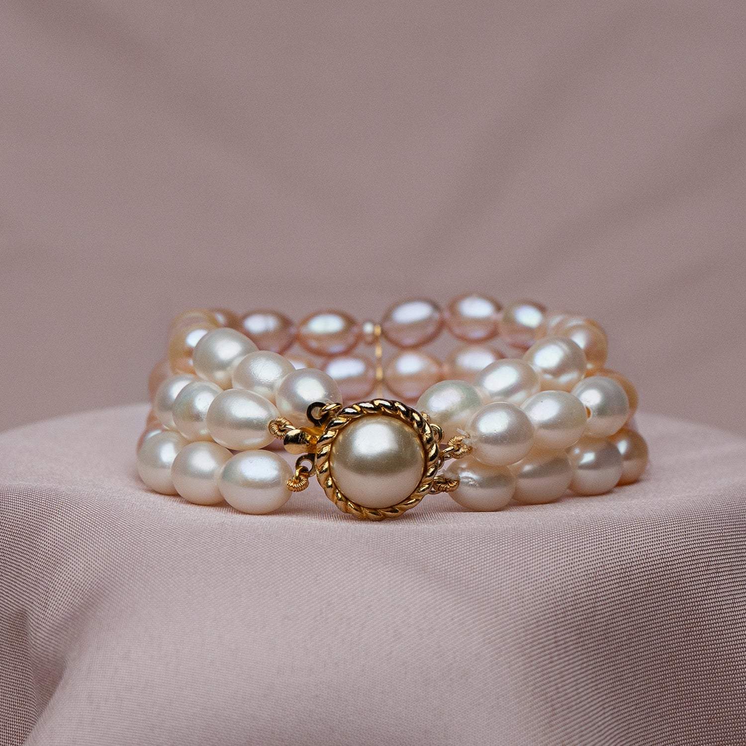 Multicolored Three Tone Pearl Bracelet  Three Strings