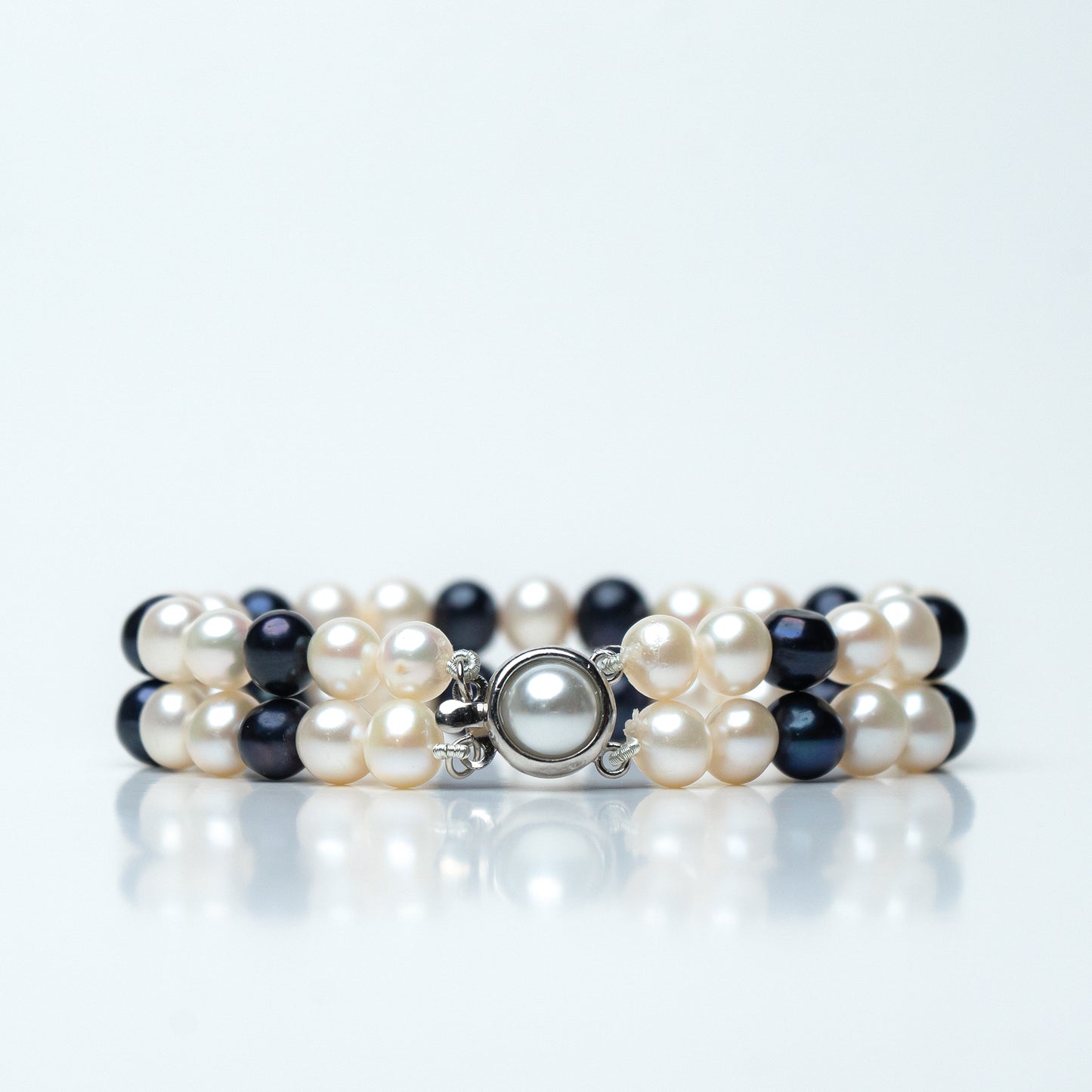Black White 6-7mm AA Quality Double Standered Design |Freshwater Cultured Pearl Bracelet
