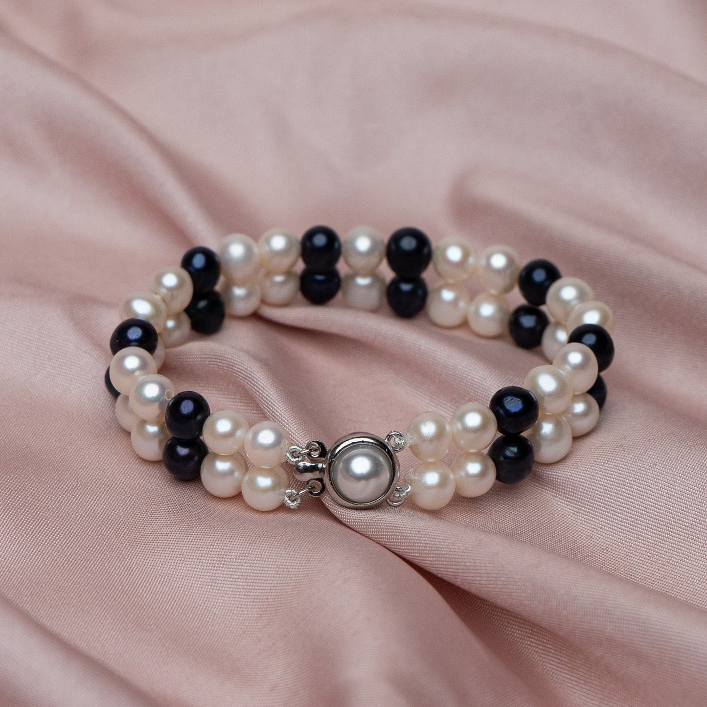 Black White 6-7mm AA Quality Double Standered Design |Freshwater Cultured Pearl Bracelet