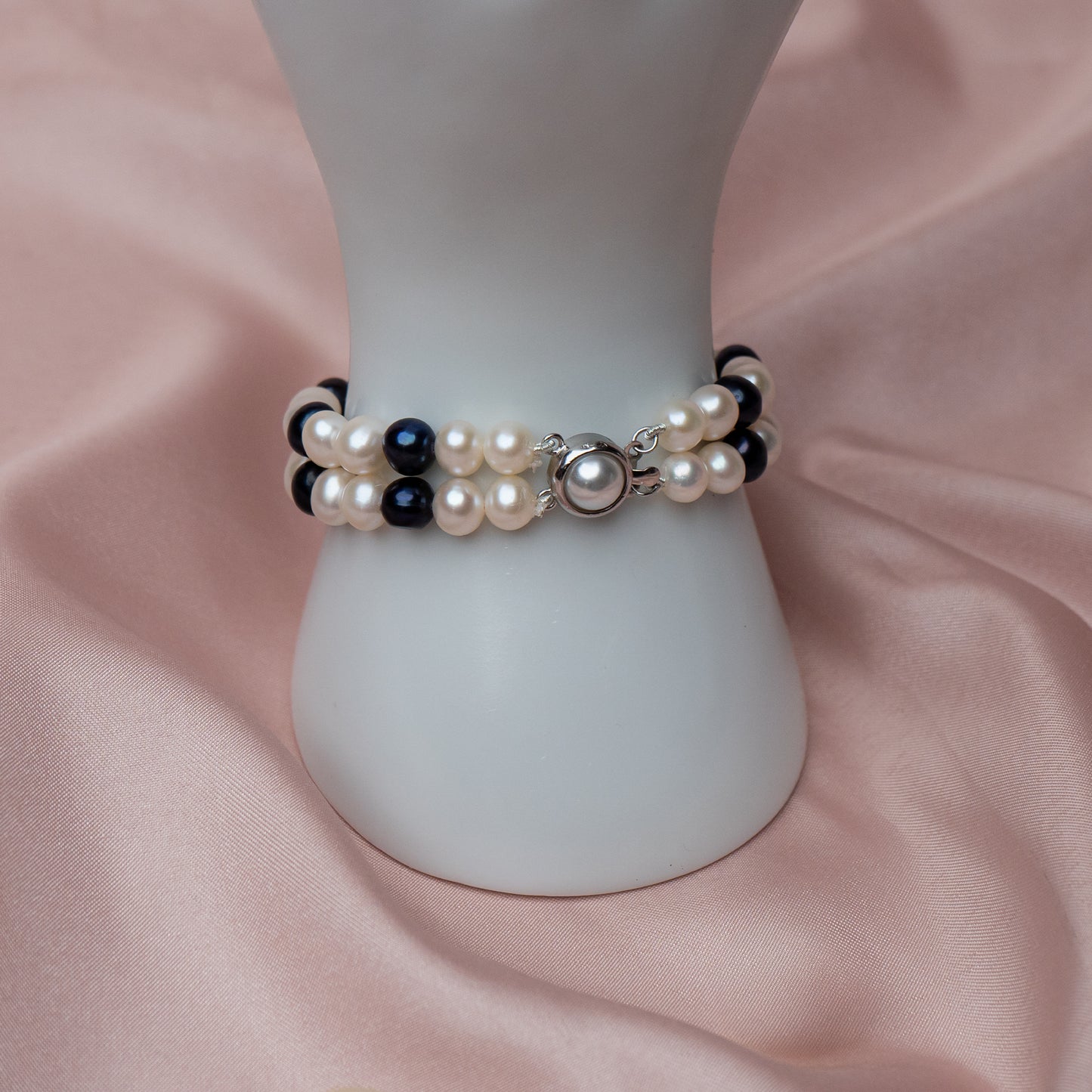 Black White 6-7mm AA Quality Double Standered Design |Freshwater Cultured Pearl Bracelet