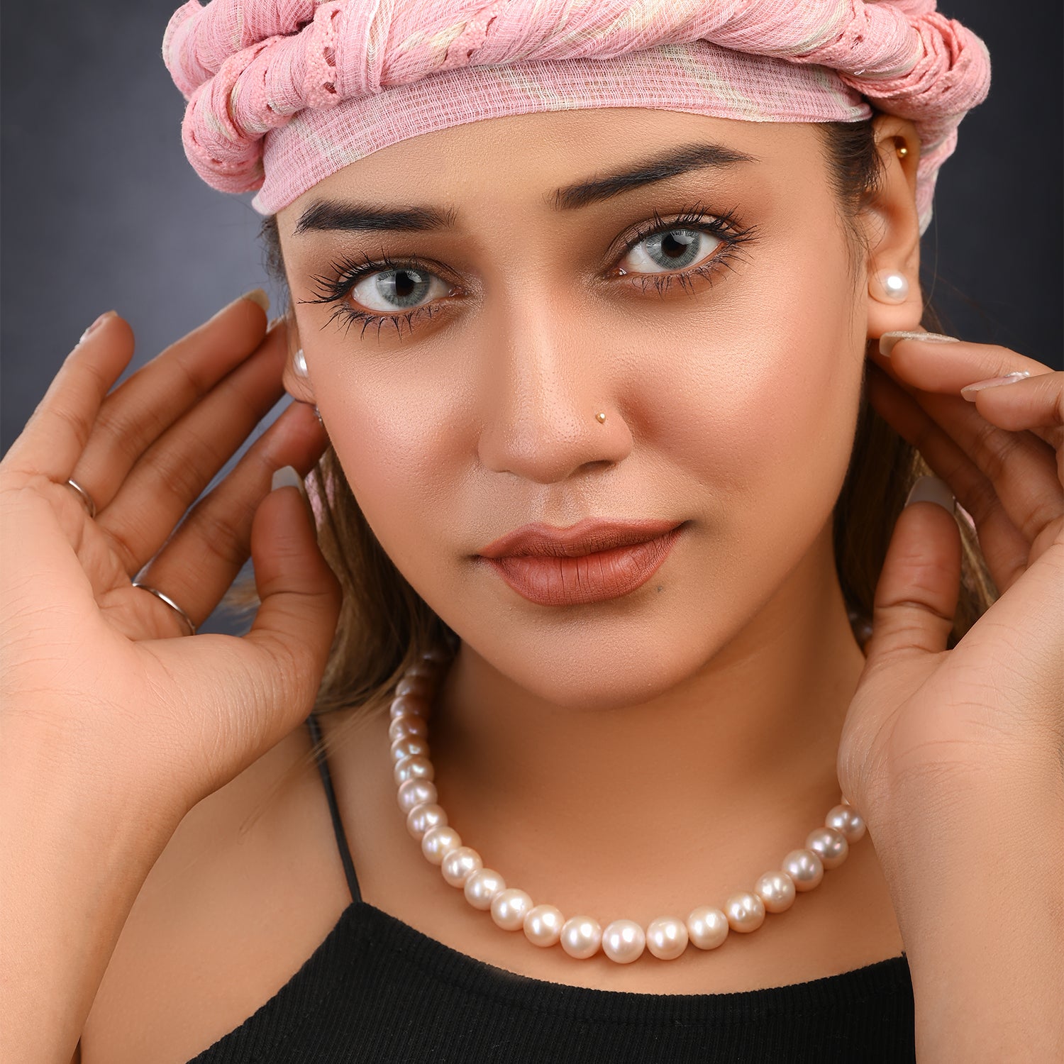 Luminous pink color freshwater pearl  necklace (With Earrings)