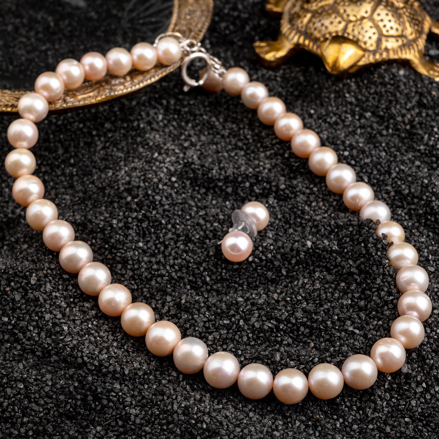 Luminous pink color freshwater pearl  necklace (With Earrings)