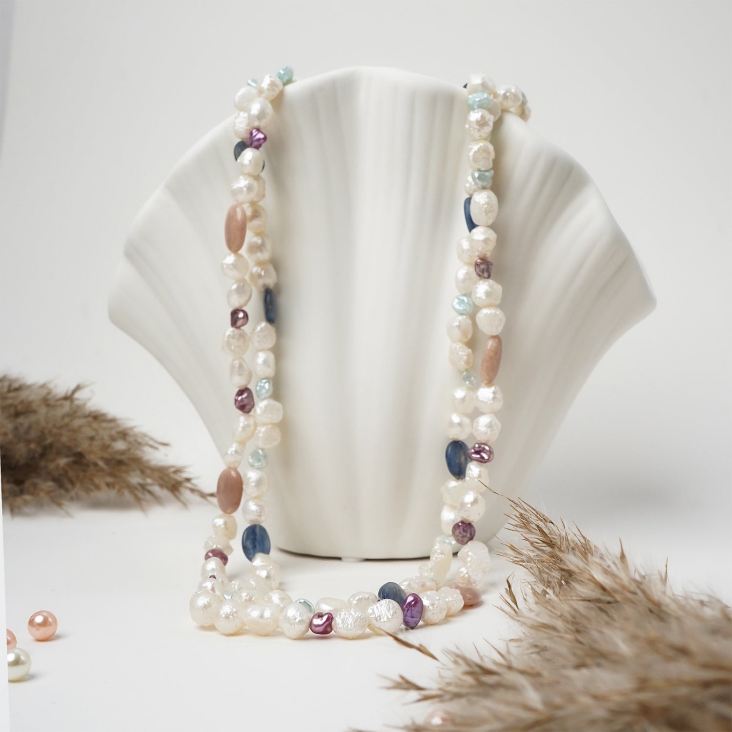 Mother of Pearl and Beads Long  Necklace