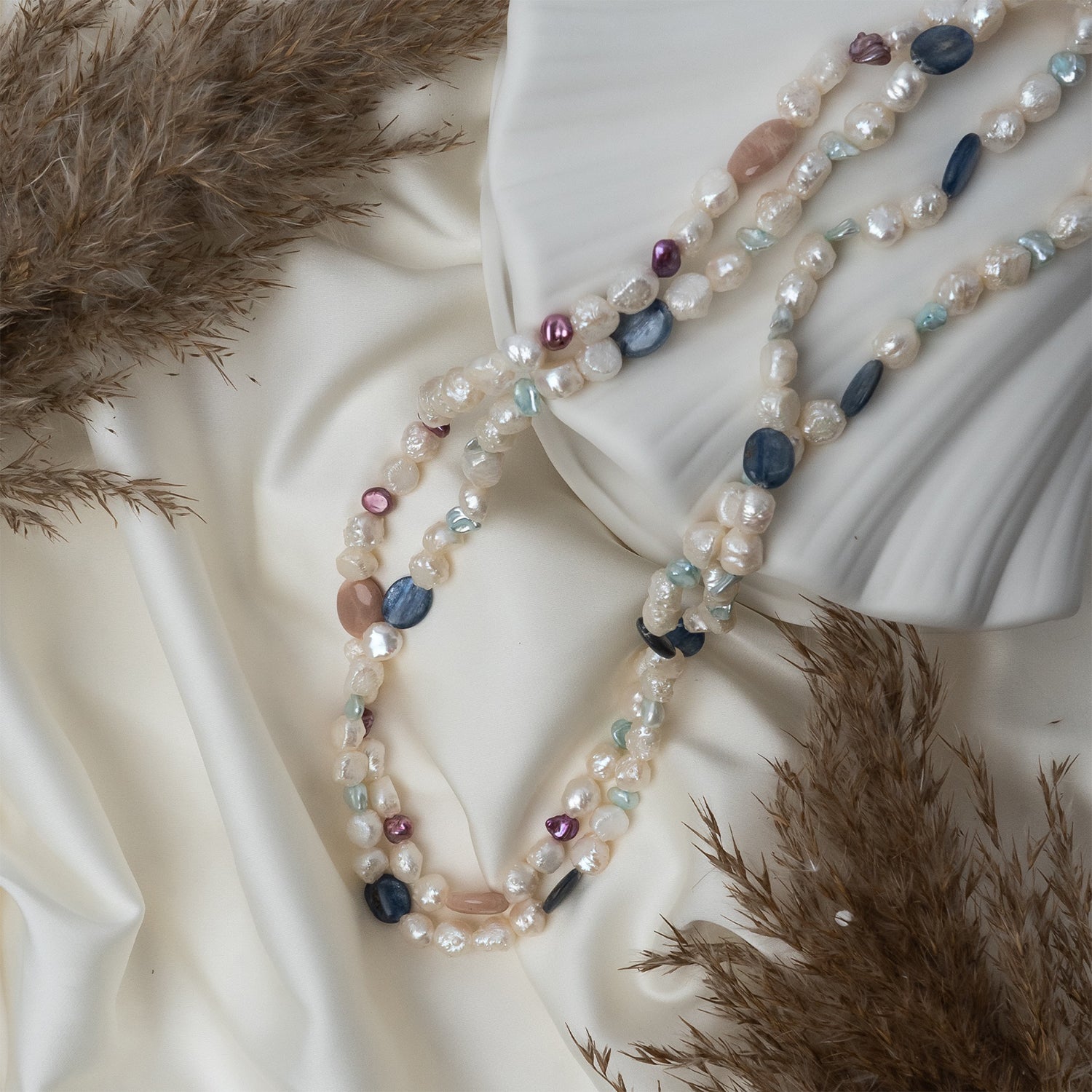 Mother of Pearl and Beads Long  Necklace