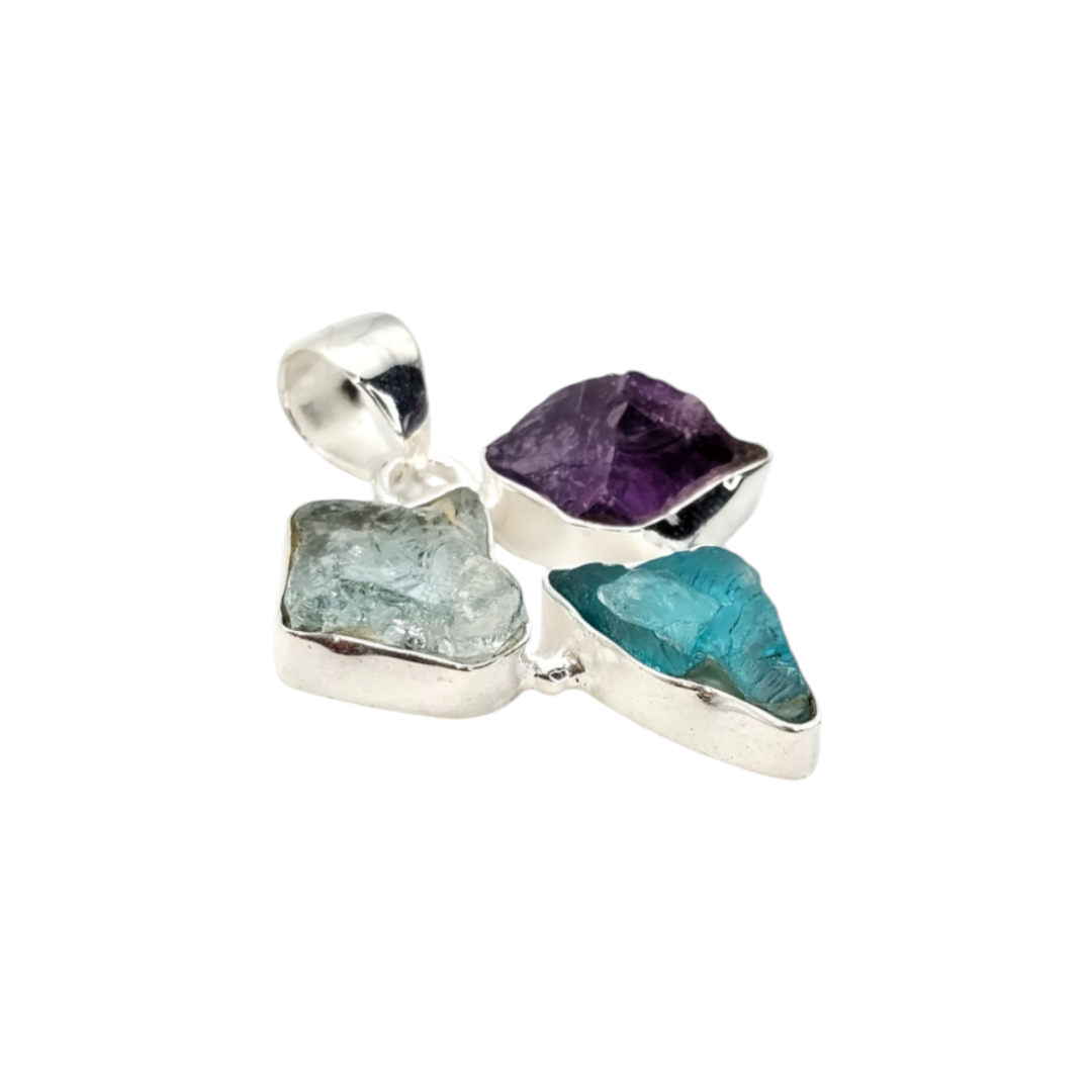 Raw Multicolor Natural Gemstone  Pendant (Without Chain)
