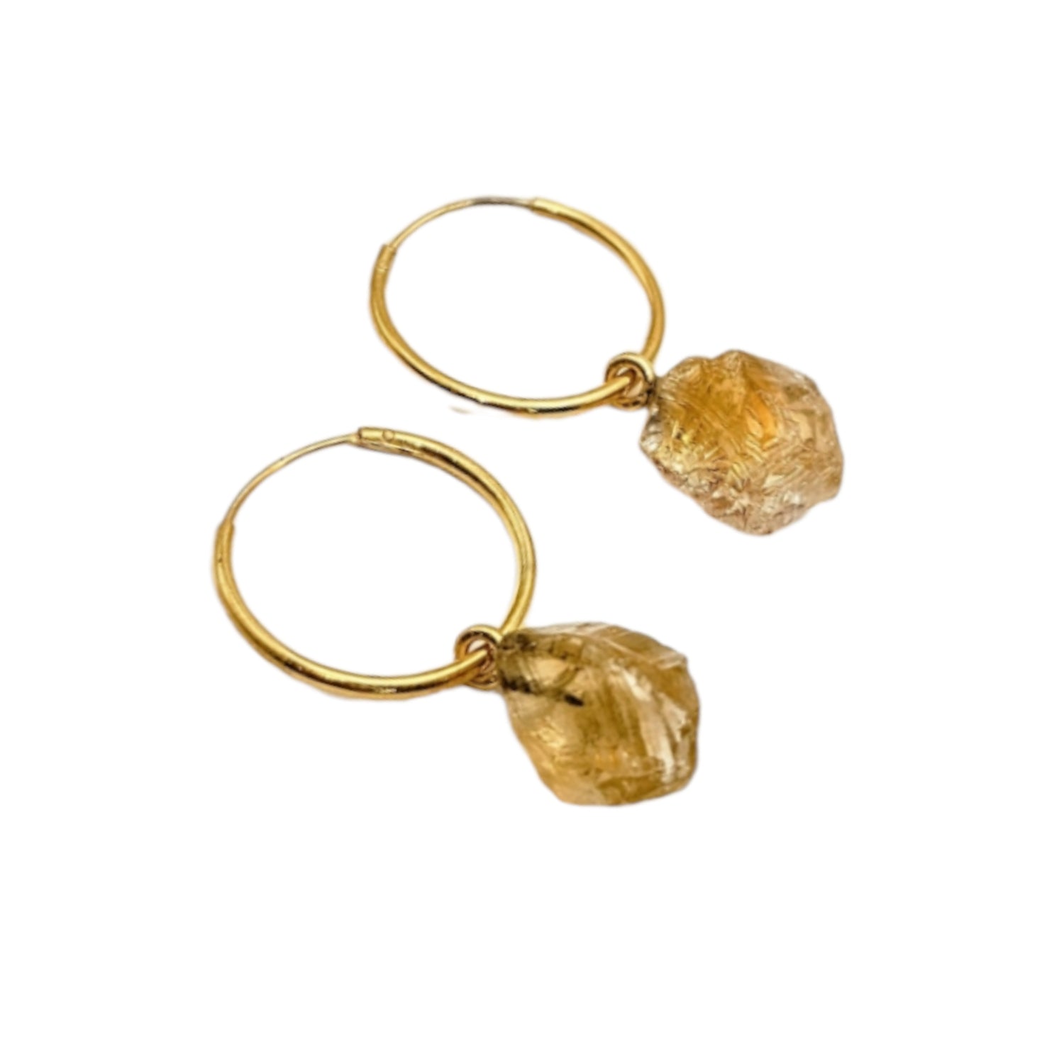 Raw Natural Citrine Earrings -Gold  Plated