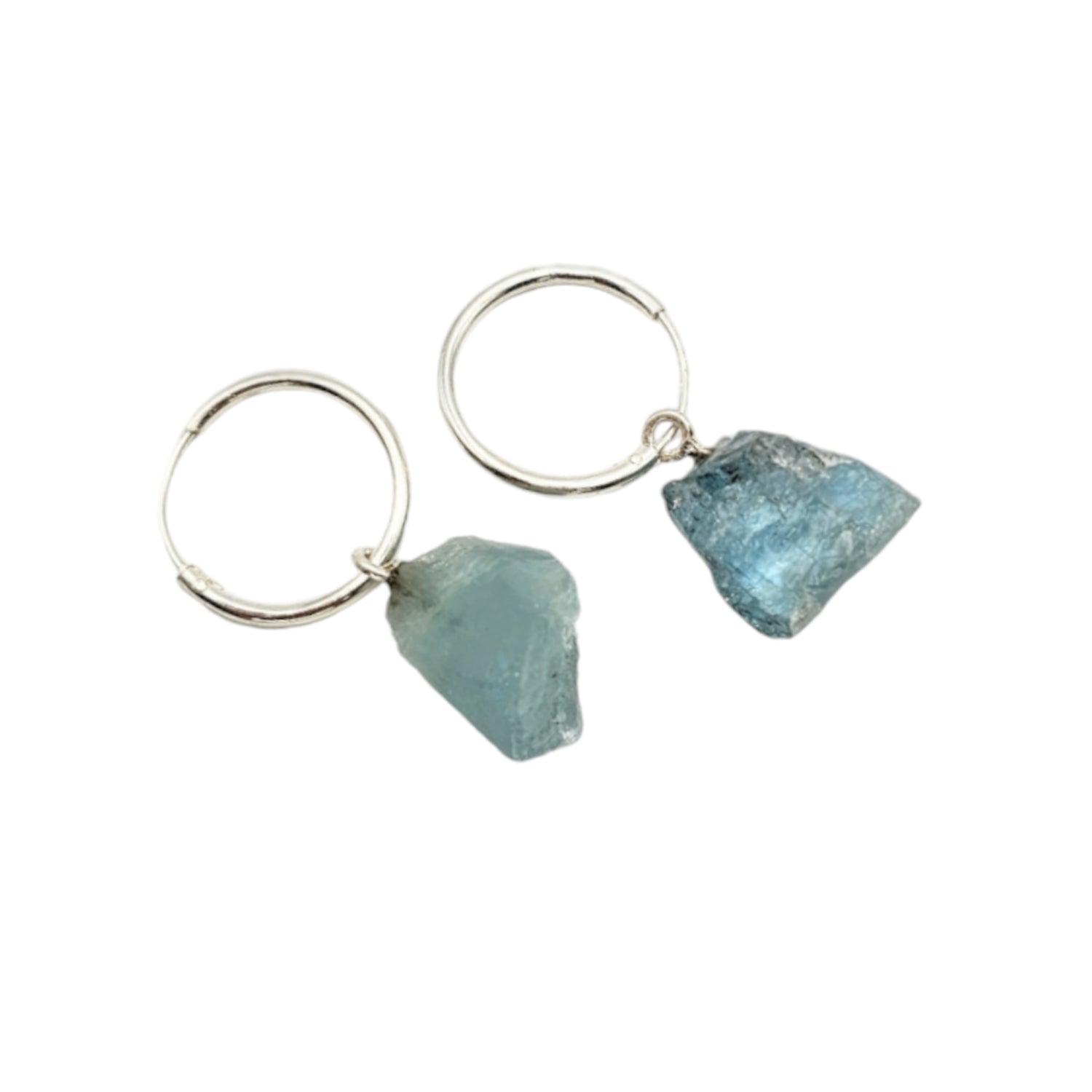 Raw Natural Aquamarine Silver  Earrings