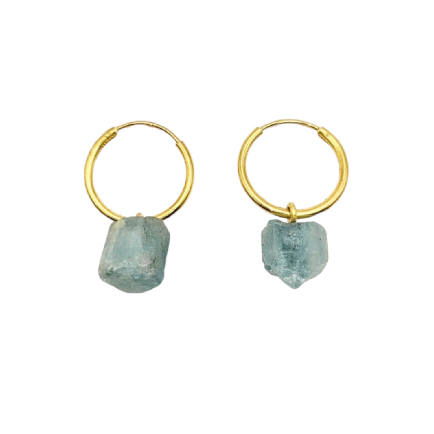 Raw Natural Aquamarine Earrings Gold Plated