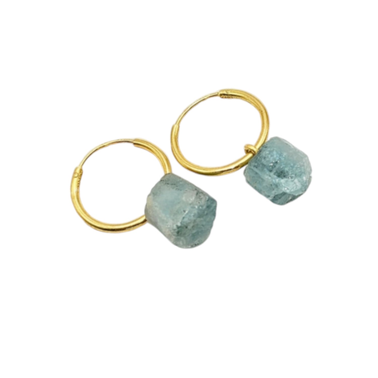 Raw Natural Aquamarine Earrings Gold Plated