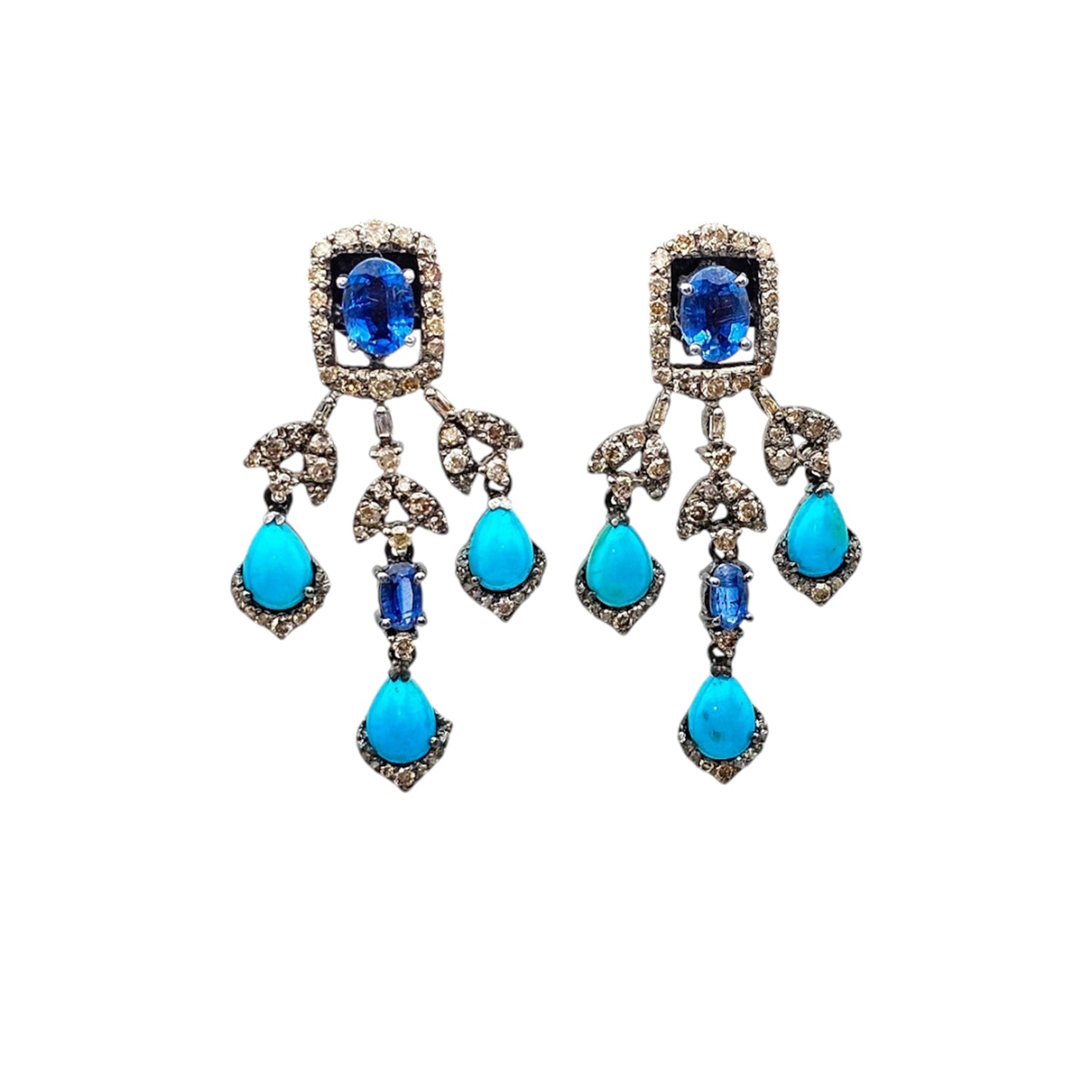 Natural Kyanite and Diamond  Earrings