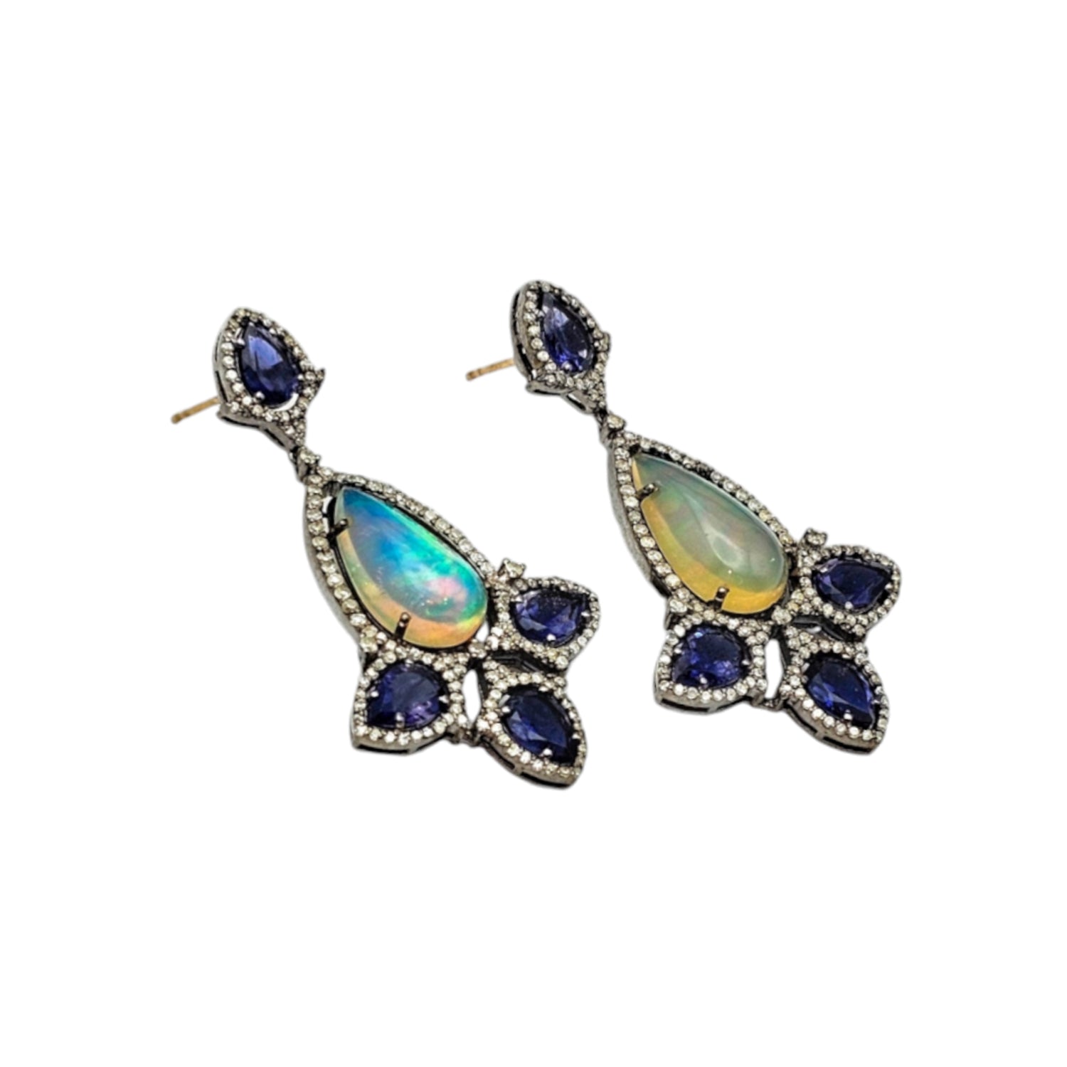 Natural Iolite & Diamond Drop Earrings