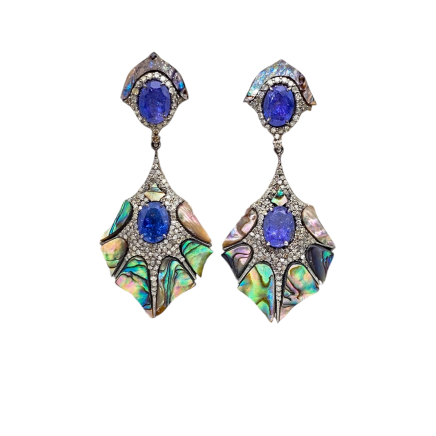 Natural Tanzanite & Diamond shell Earrings
