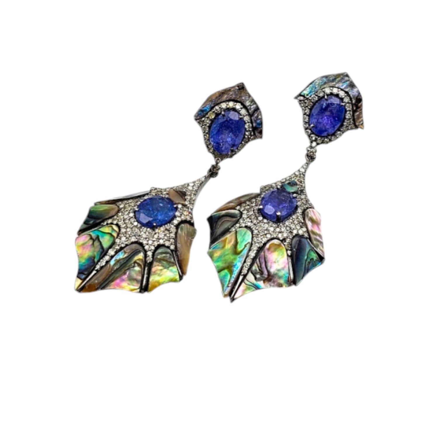 Natural Tanzanite & Diamond shell Earrings