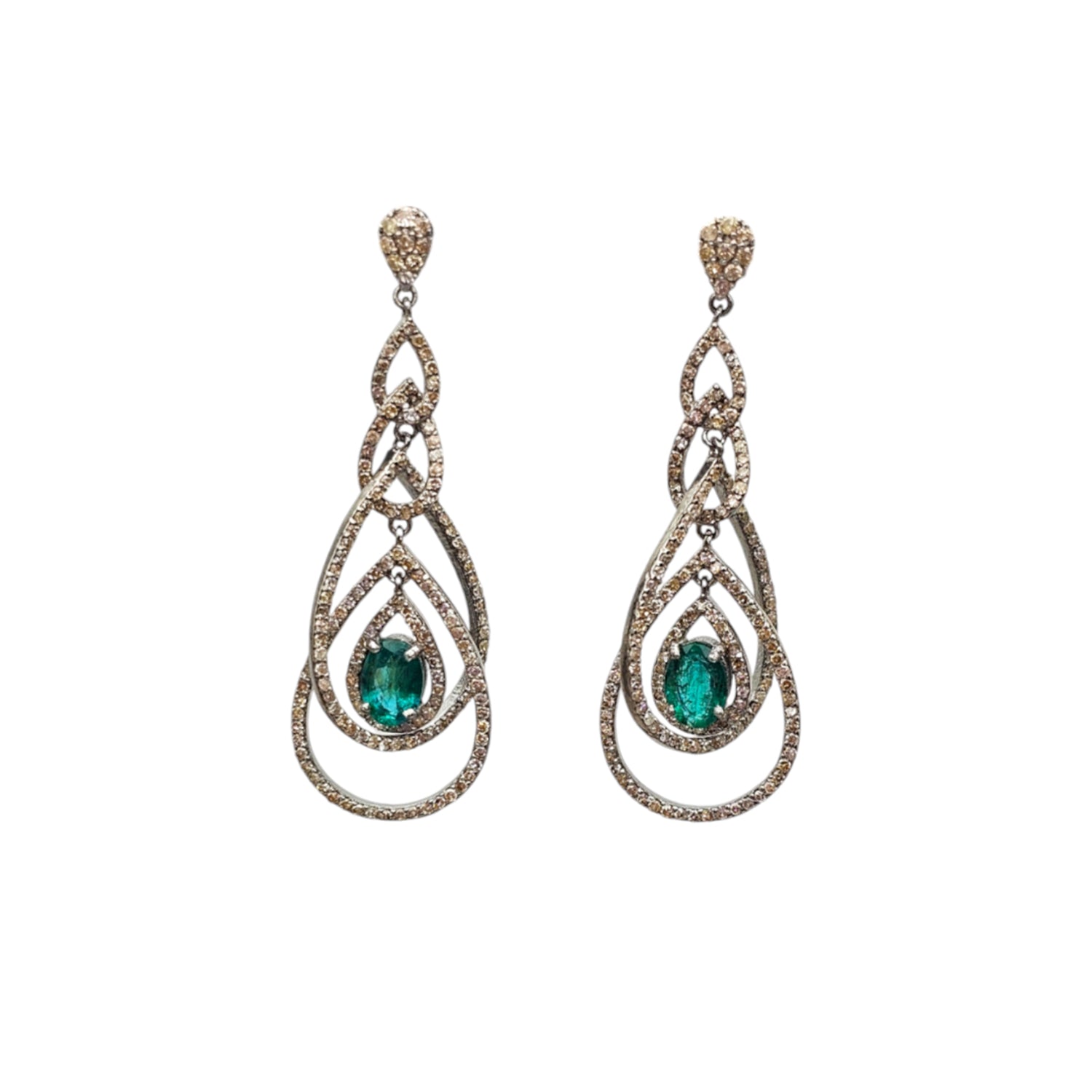 Natural Emerald & Diamond Drop  Earrings