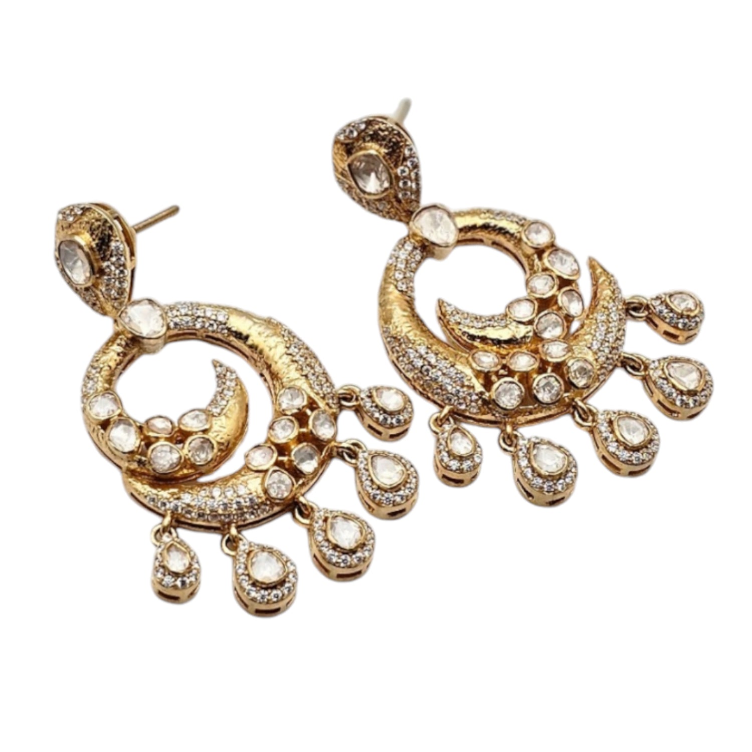 Silver Earrings With Moissanite Polki