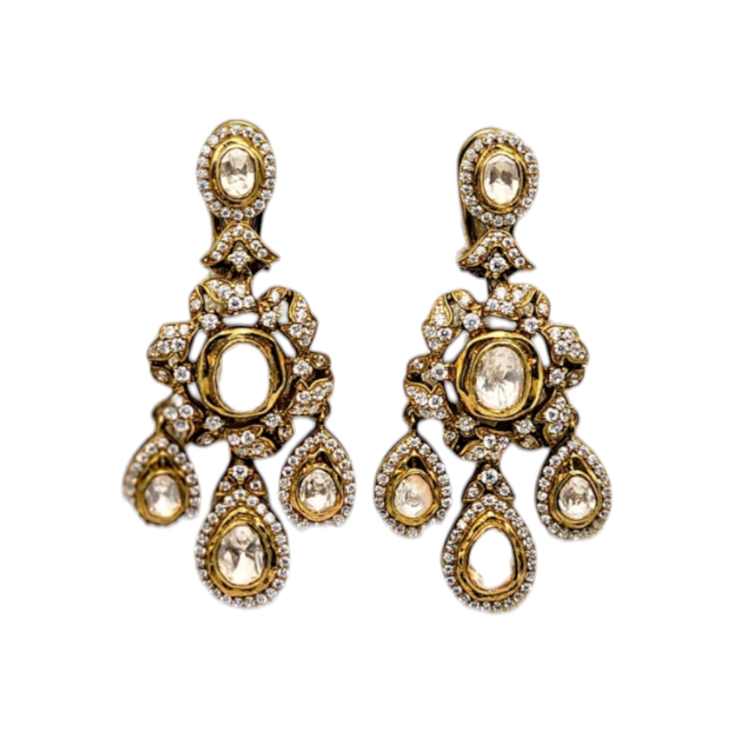 Victorian style Silver Moissanite Polki  Earrings