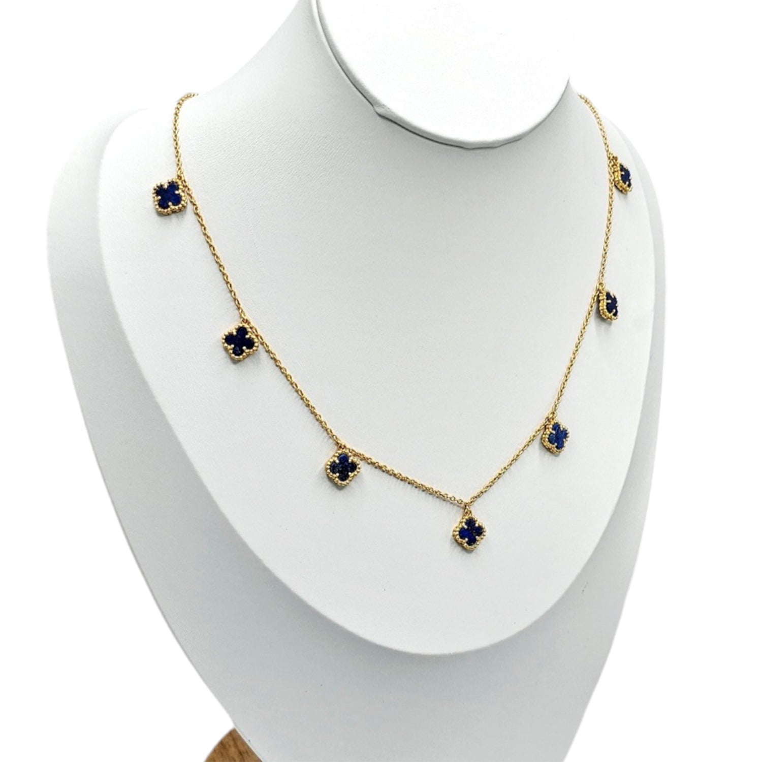 Small Clover Leaf Lapiz Lazul Necklace  (Gold Plated)