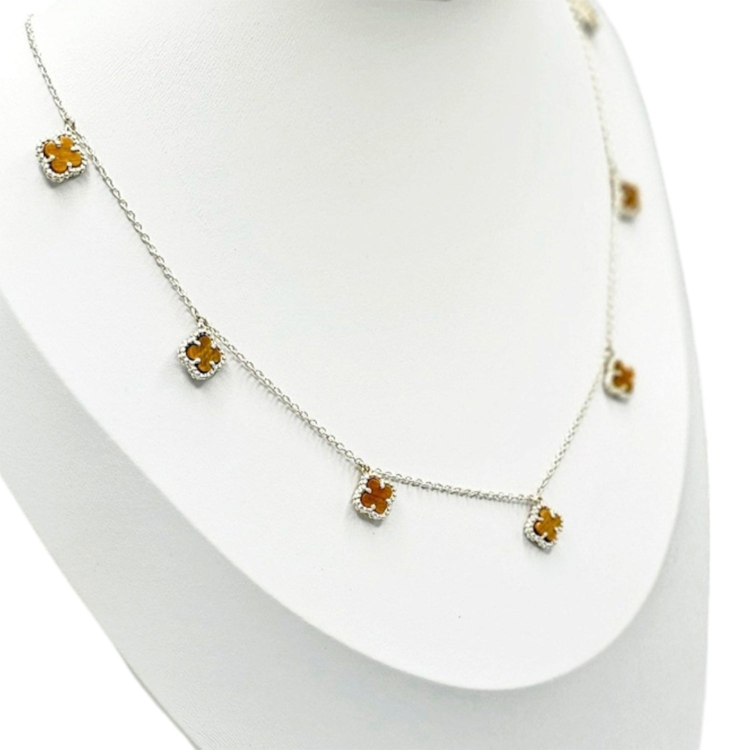 Small Clover Leaf Tiger Eye  Necklace