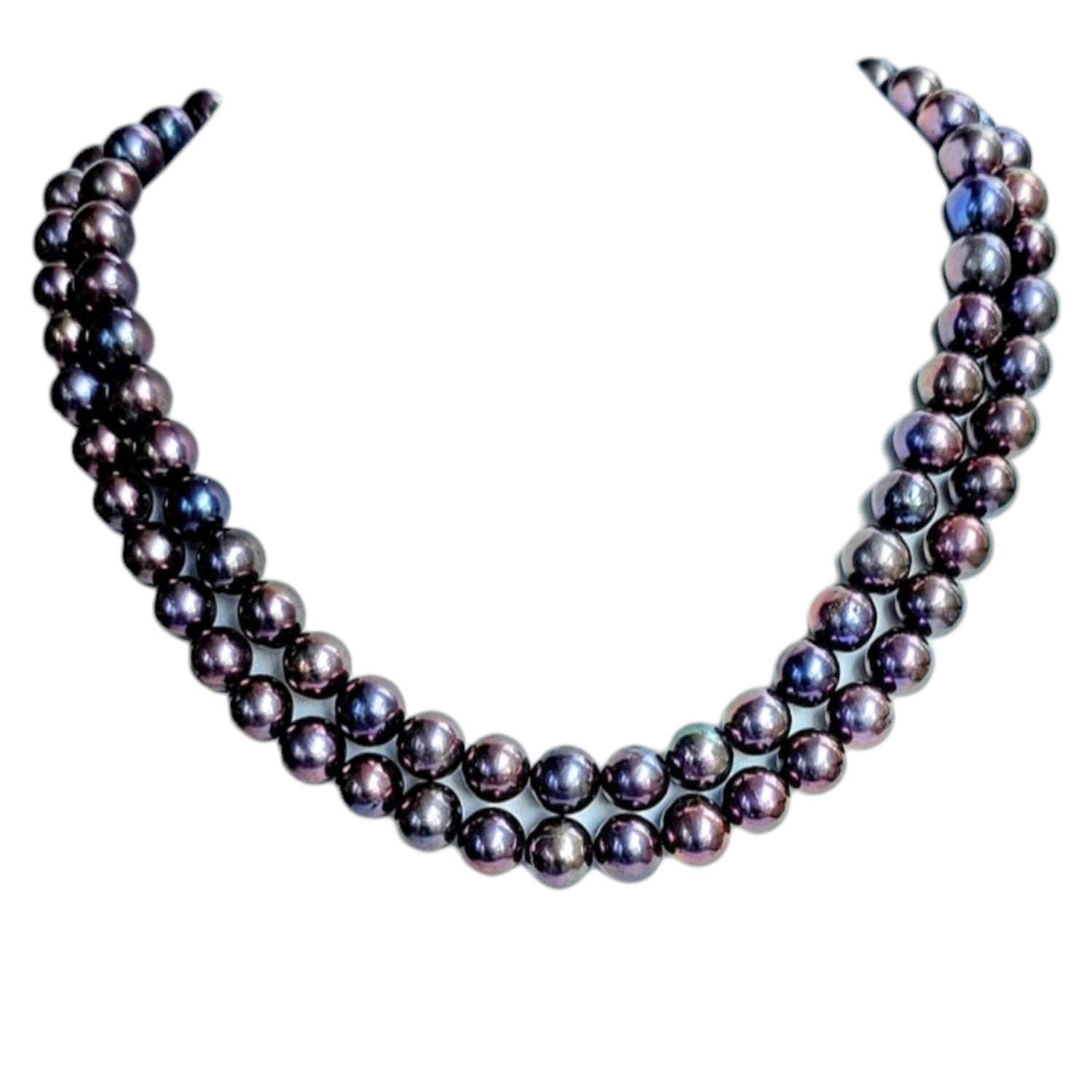 Metallic Blueish Purple Pearl Necklace  (With Earrings)