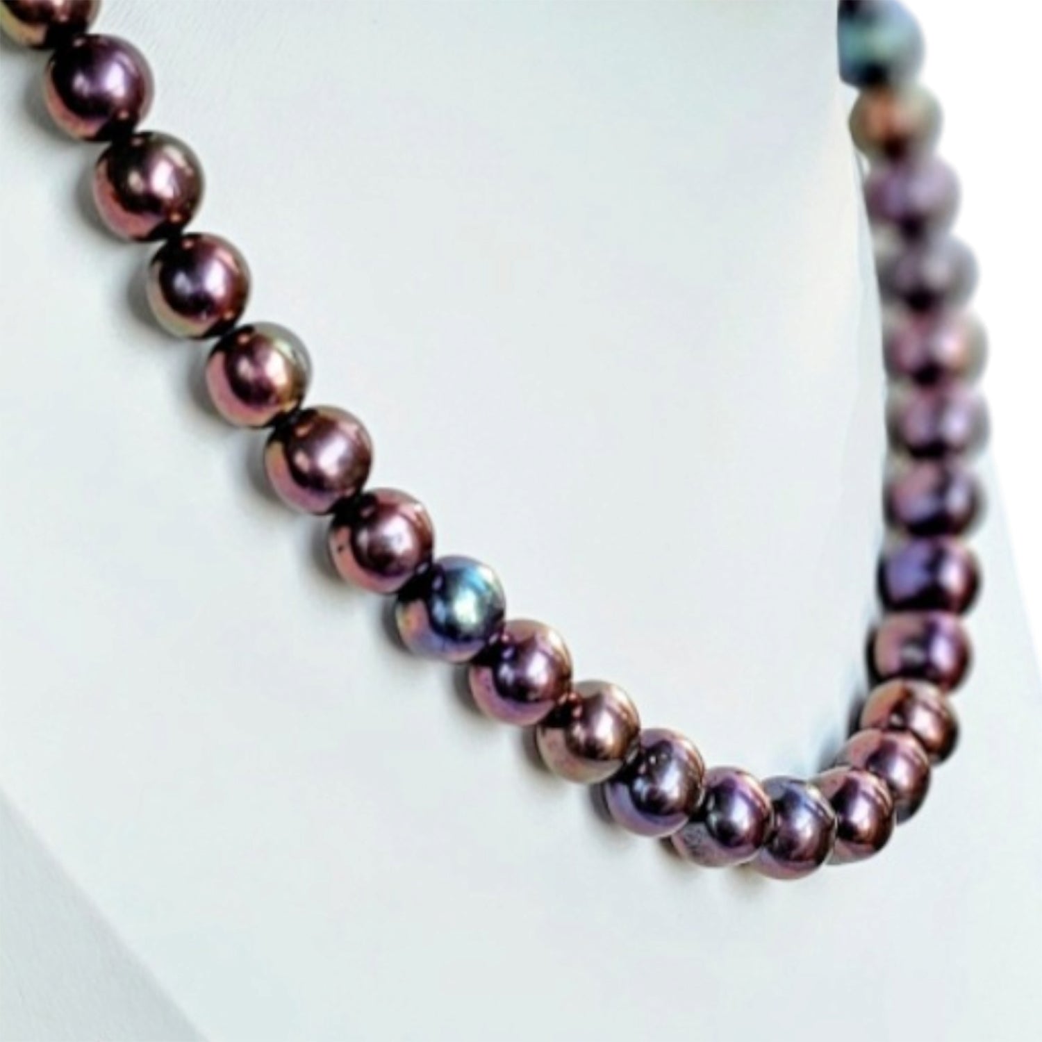 Metallic Blueish Purple Pearl Necklace Single  String (With Earrings)