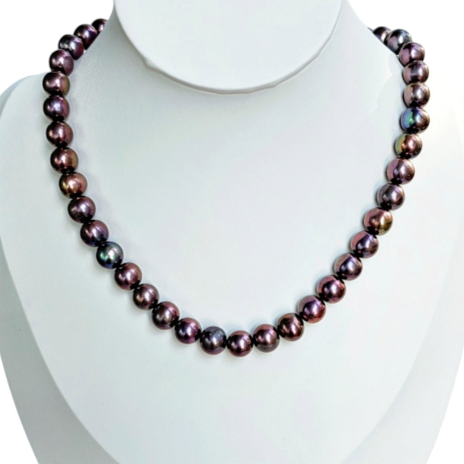 Metallic Blueish Purple Pearl Necklace Single  String (With Earrings)