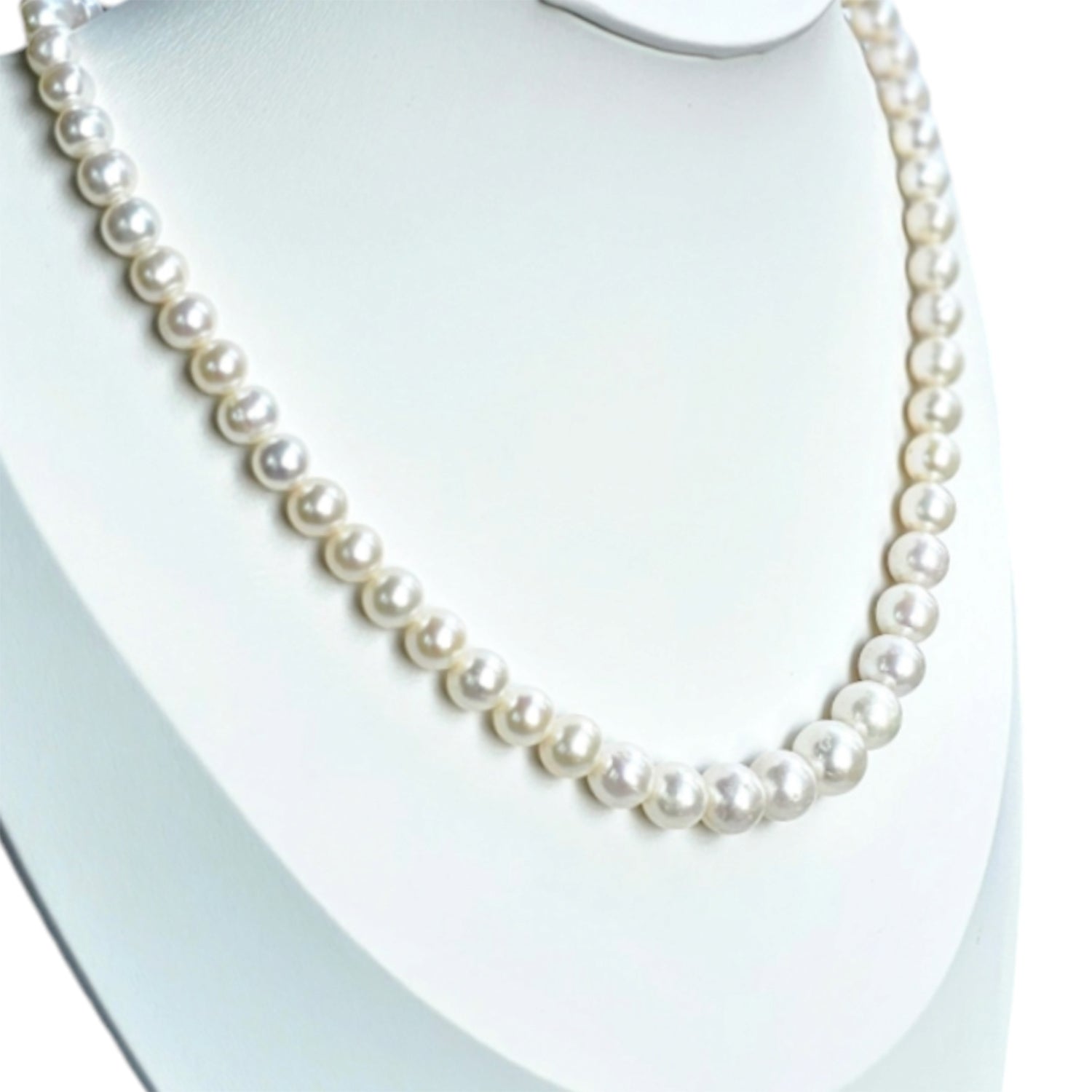 Ascending-White Freshwater Pearl  Necklace (Earrings Included)
