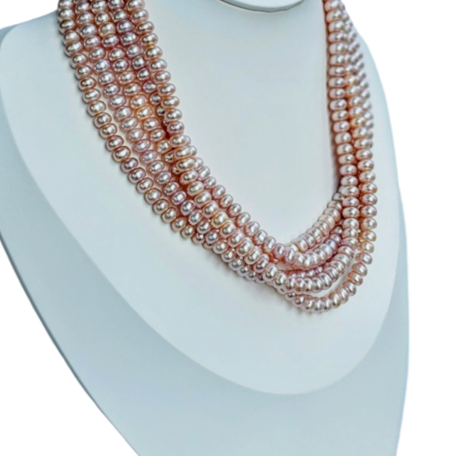 Roseate Freshwater Pearl Necklace (Pink  Color) Five Strings (With Earrings)